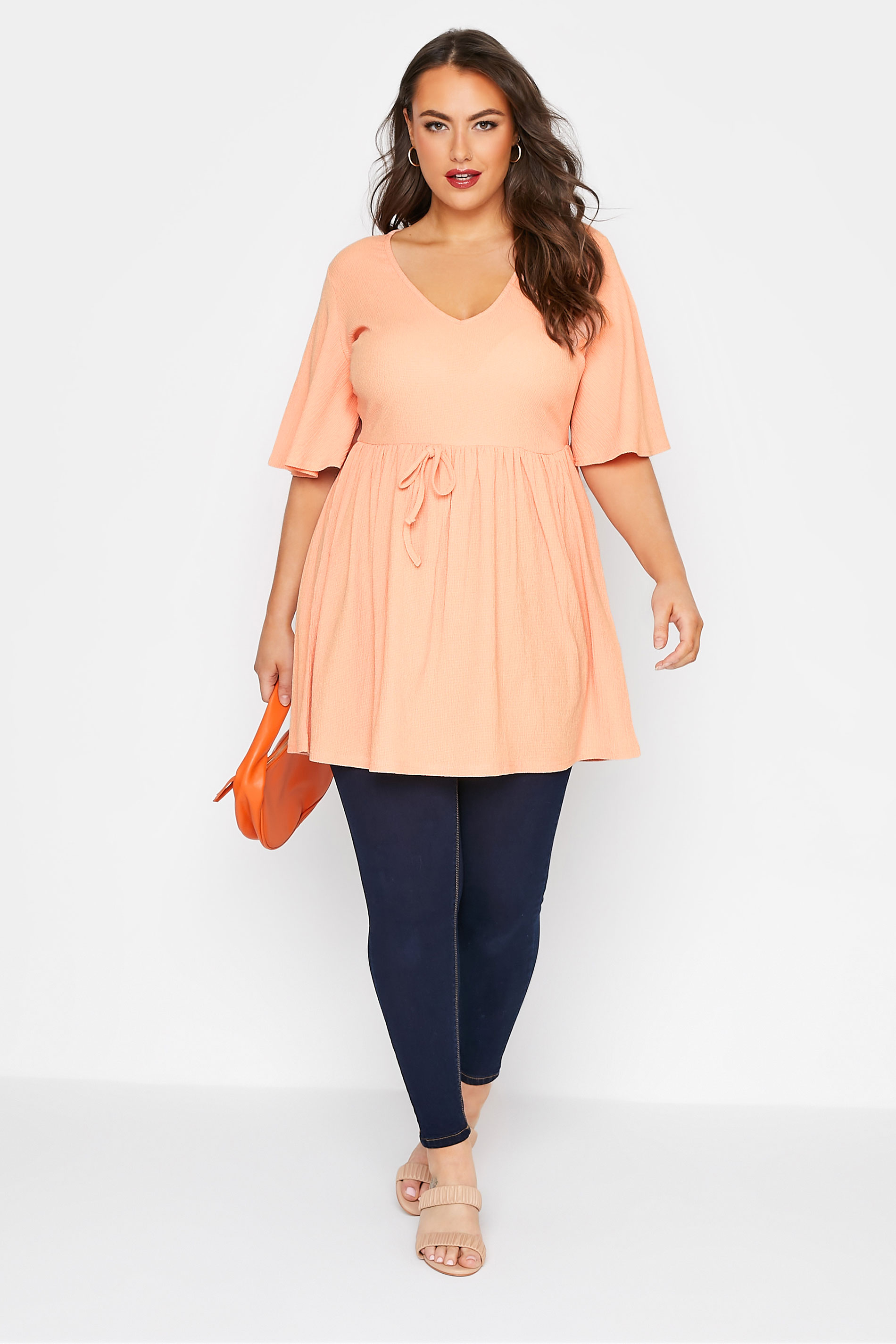 Grande taille  Tops Grande taille  Tops Casual | LIMITED COLLECTION - Top Orange Manches Courtes Ficelle - BR36882