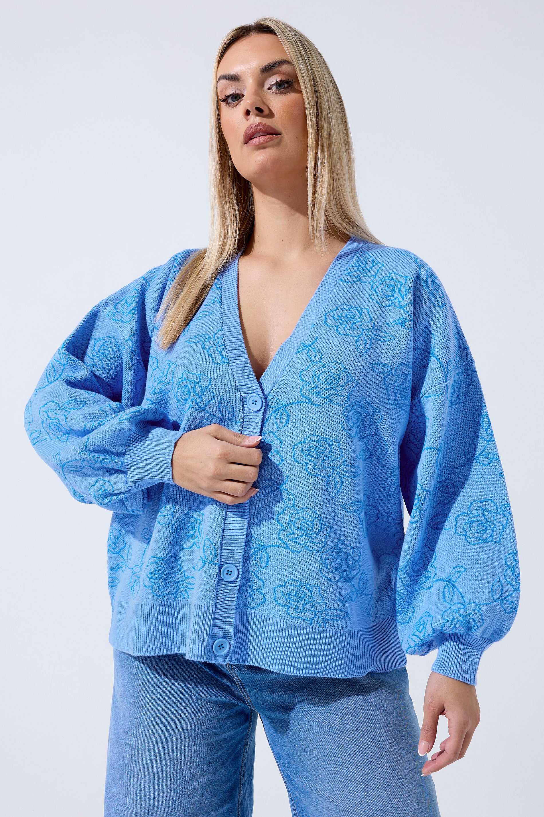 LIMITED COLLECTION Plus Size Blue Rose Knitted Cardigan | Yours Clothing 3