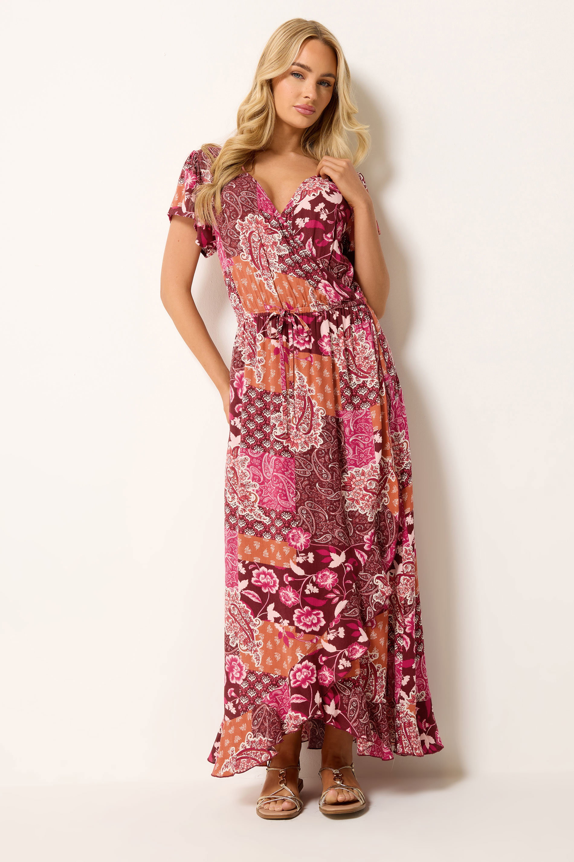 M&Co Red Abstract Floral Print Wrap Maxi Dress | M&Co 2