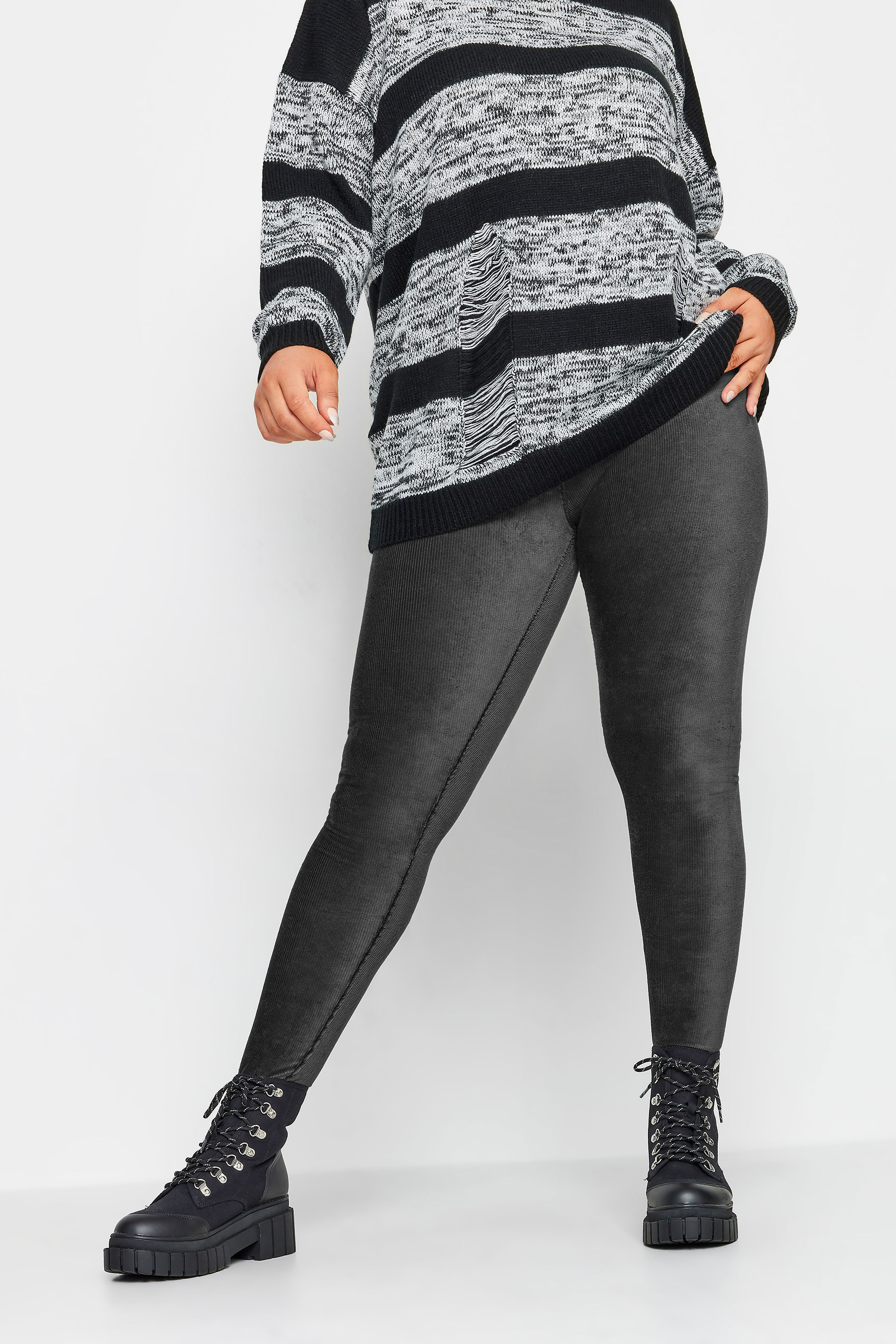 YOURS Plus Size Charcoal Grey Cord Leggings | Yours Clothing 1