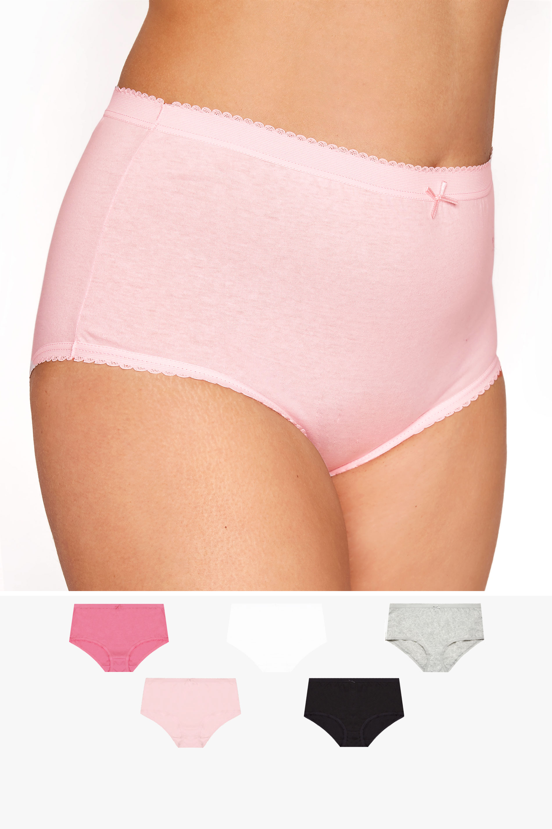 5 PACK Pink & Black Solid Colour High Waisted Full Briefs 1