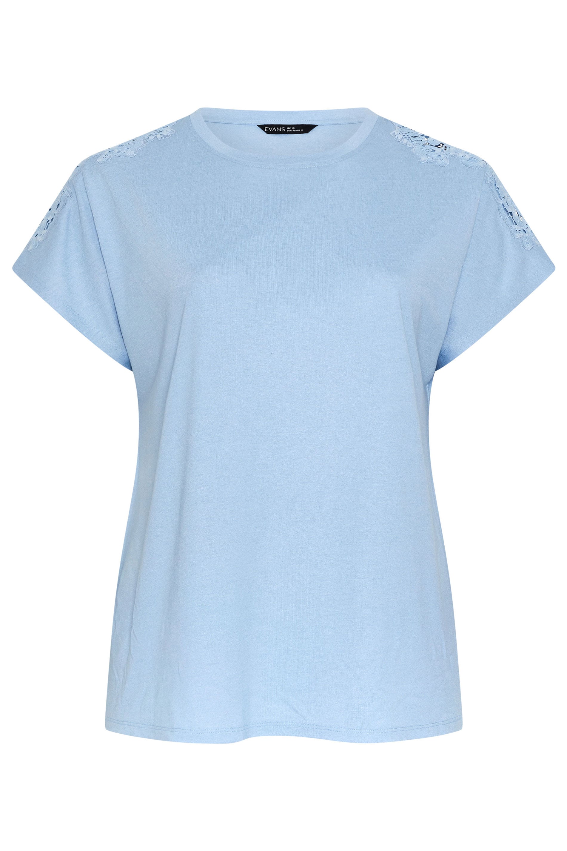 EVANS Plus Size Light Blue Crochet Shoulder Modal T-Shirt | Evans  6