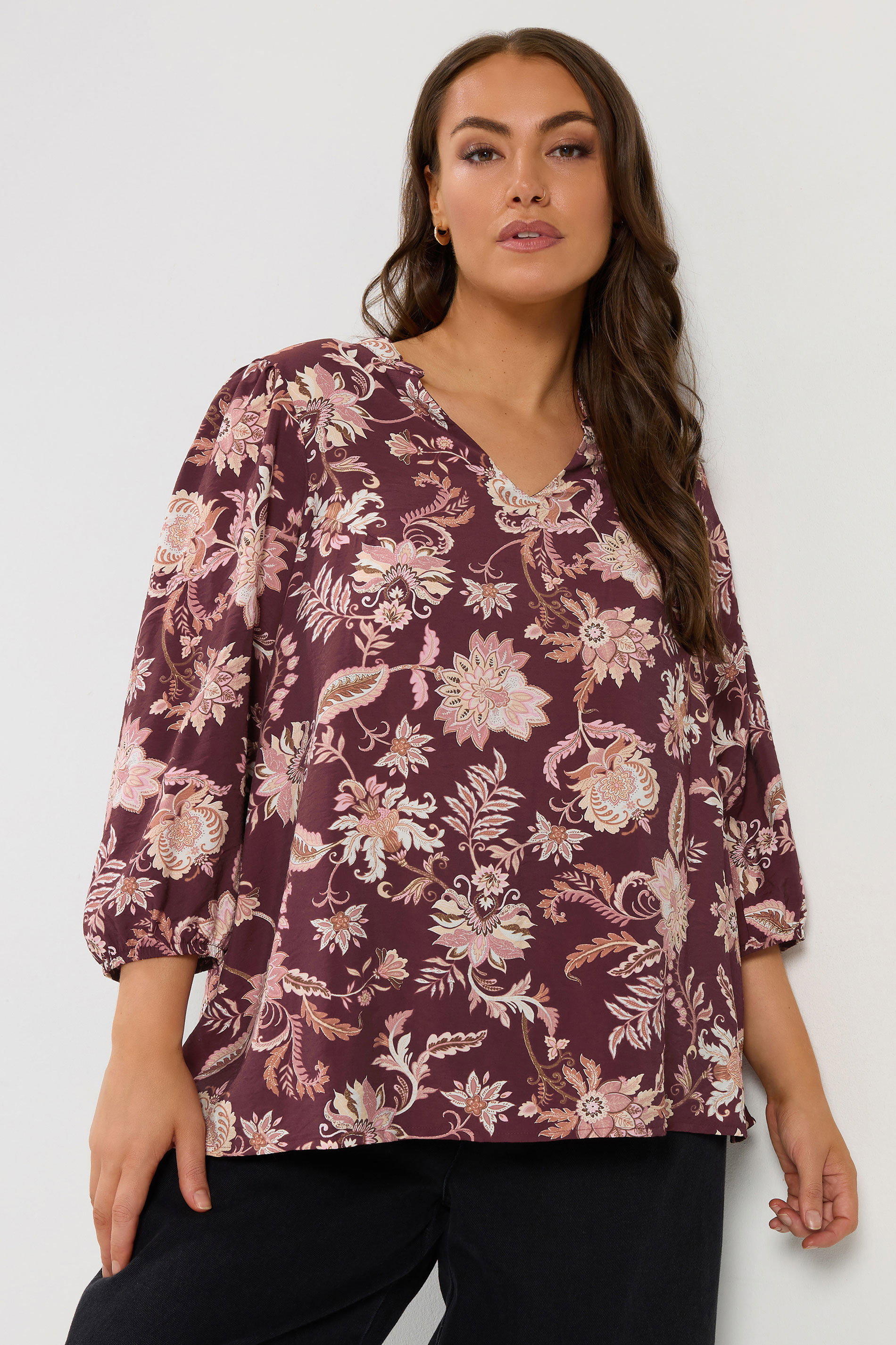Yours Paars Overhemd Met Bloemenprint Size 42