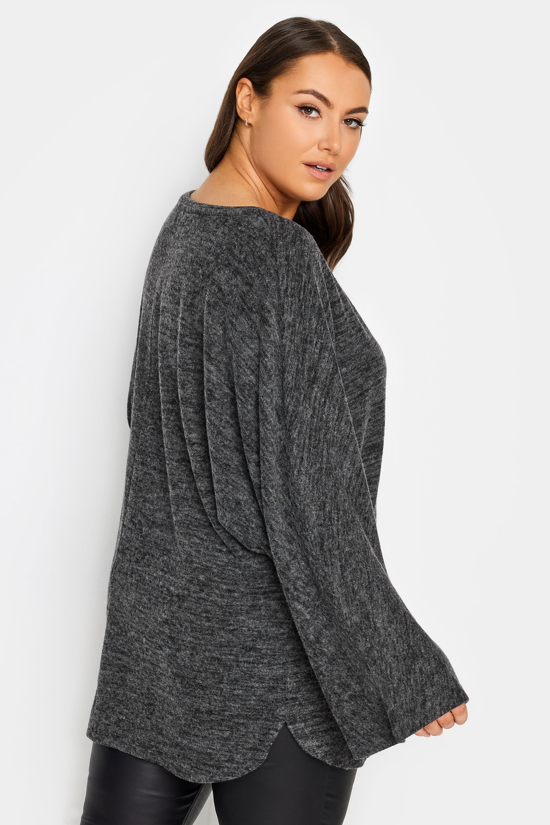 YOURS LUXURY Plus Size Charcoal Grey Batwing Sleeve Jumper | Yours Clothing 3