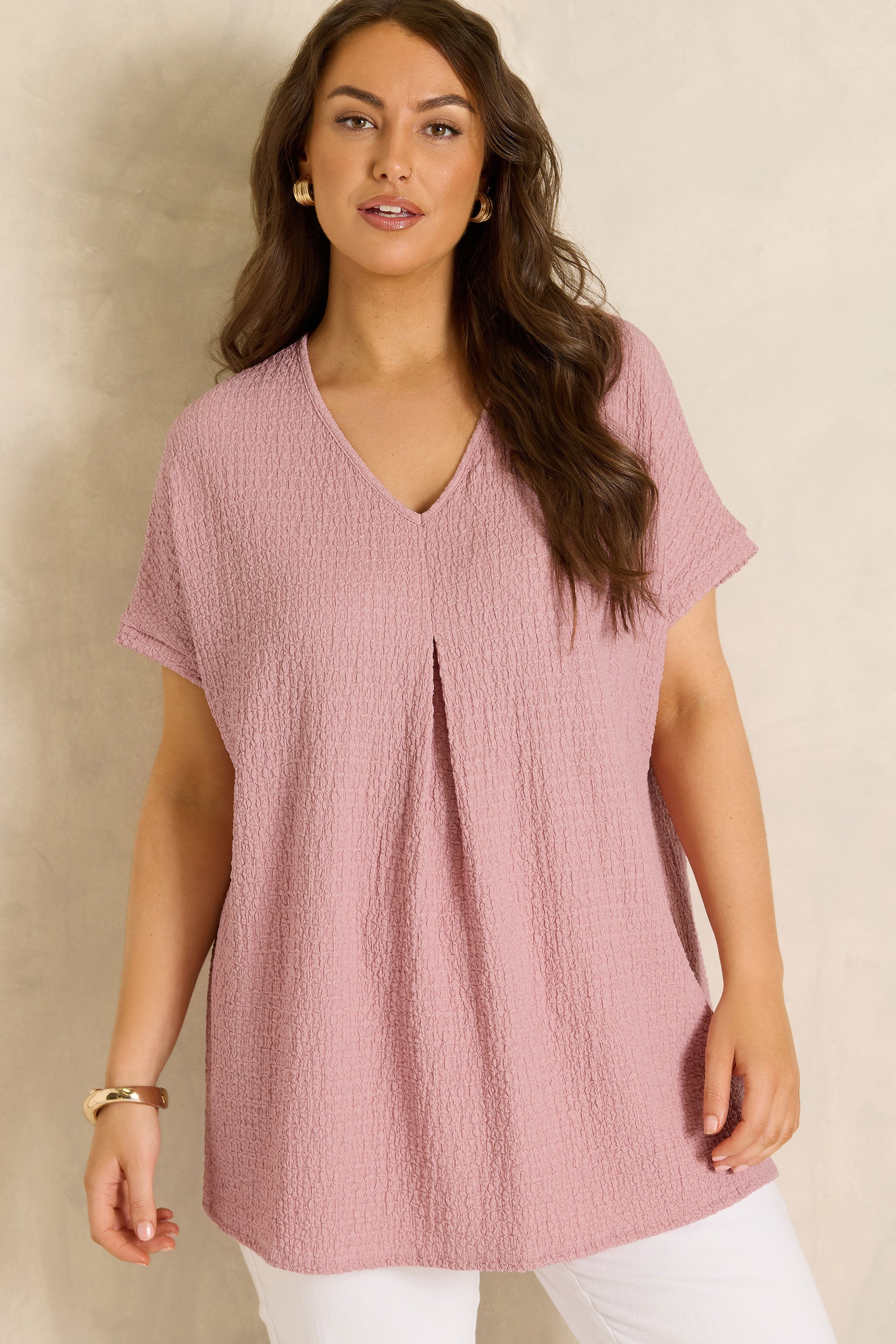 EVANS Plus Size Blush Pink Plisse Pleat Top | Evans  3