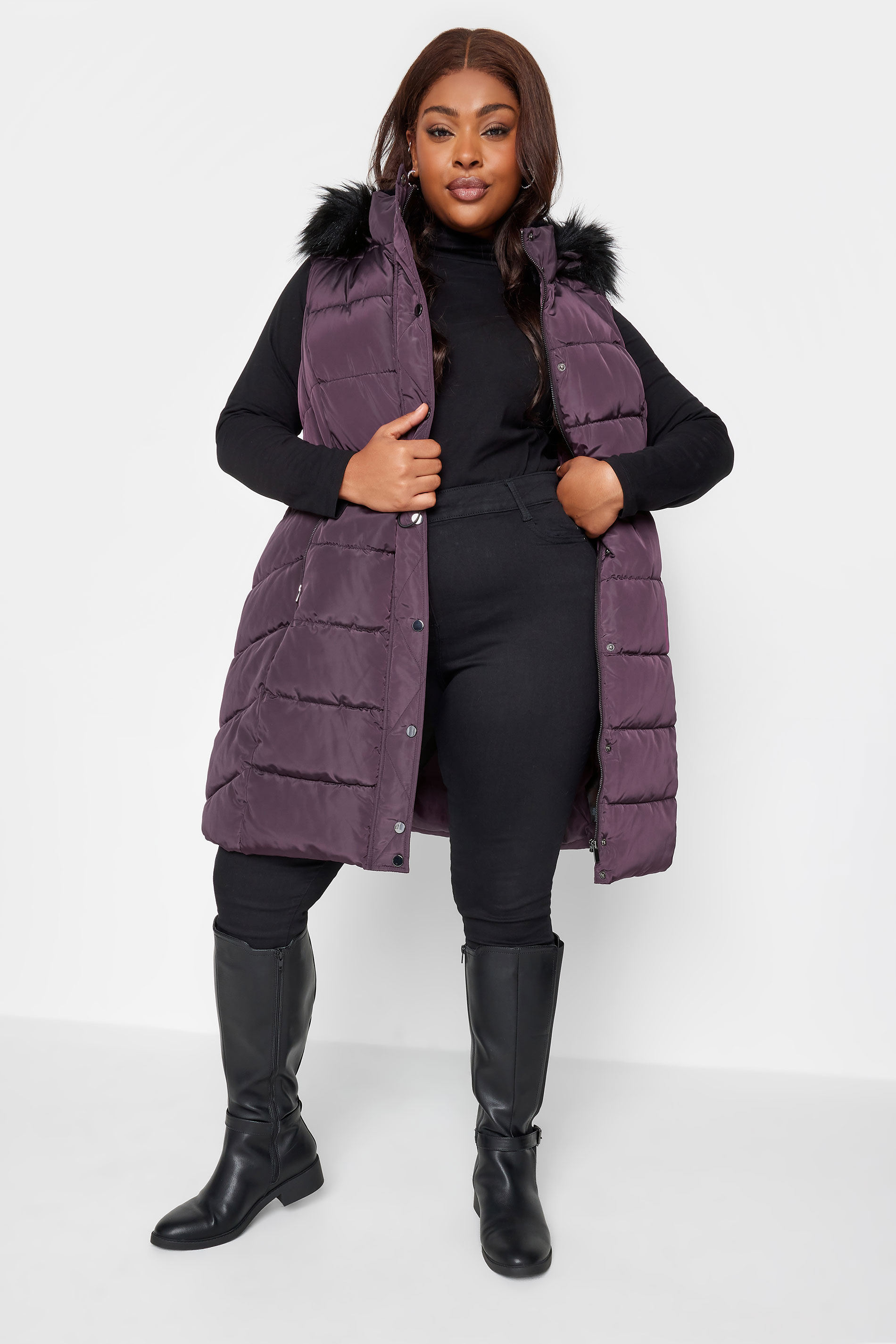 YOURS Curve Plus Size Purple Padded Midi Gilet | Yours Clothing  2