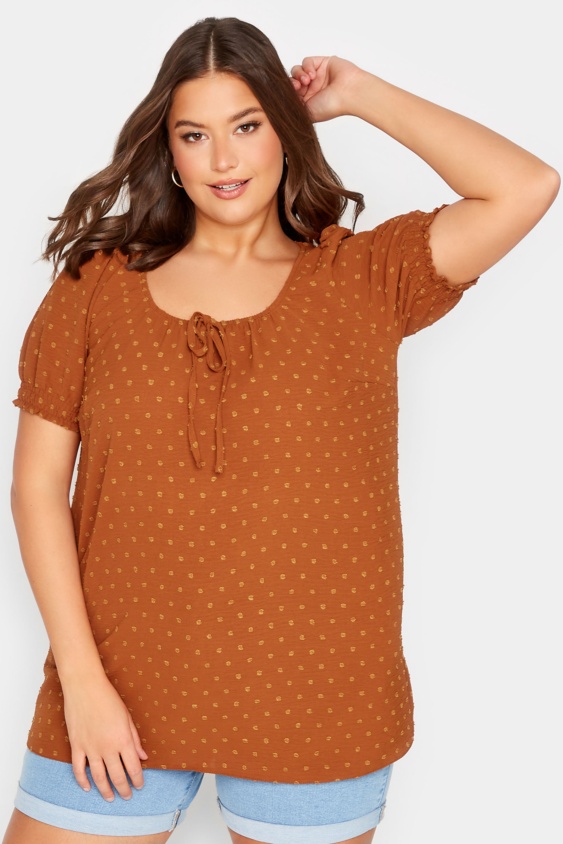 YOURS Curve Plus Size Orange Dobby Gypsy Top | Yours Clothing  1