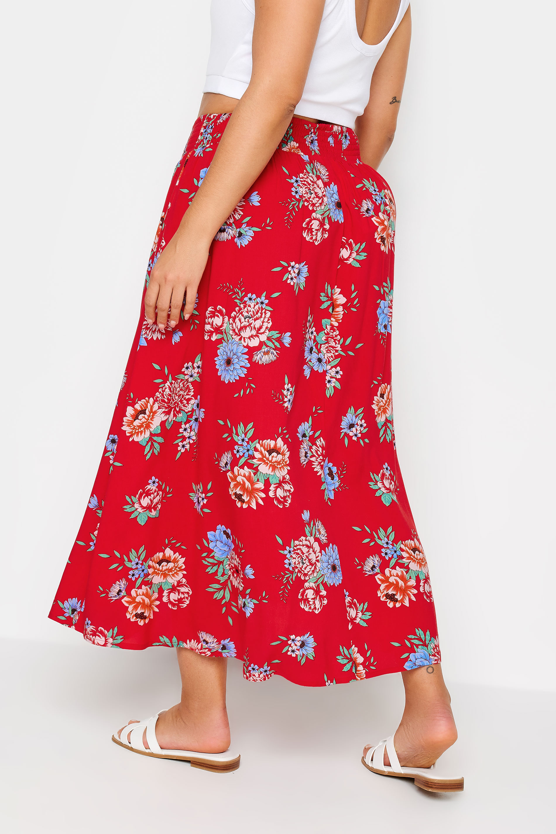 YOURS Plus Size Red Floral Print Tulip Skirt | Yours Clothing 3