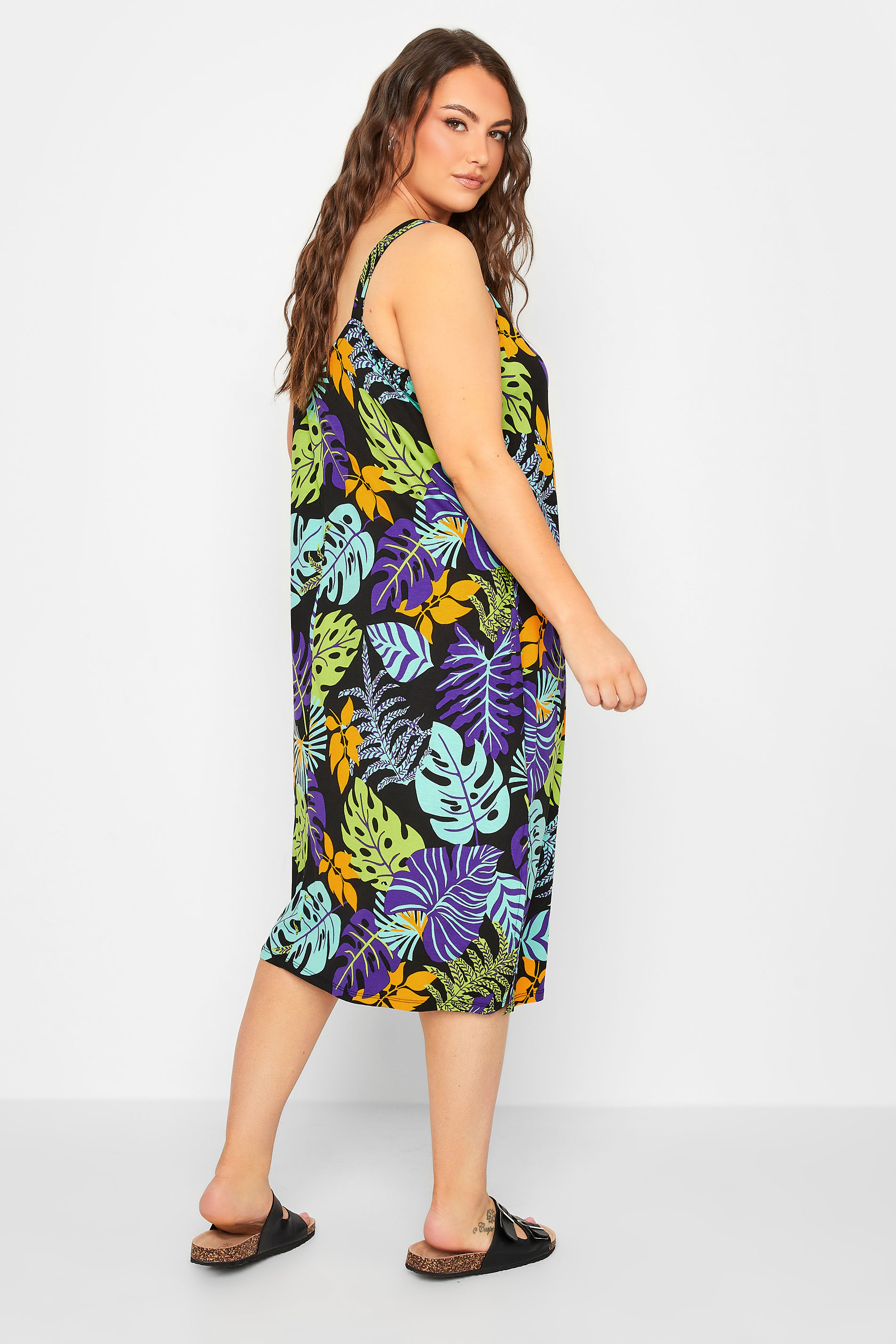 YOURS Curve Black Tropical Leaf Print Beach Dress | Yours Clothing 3