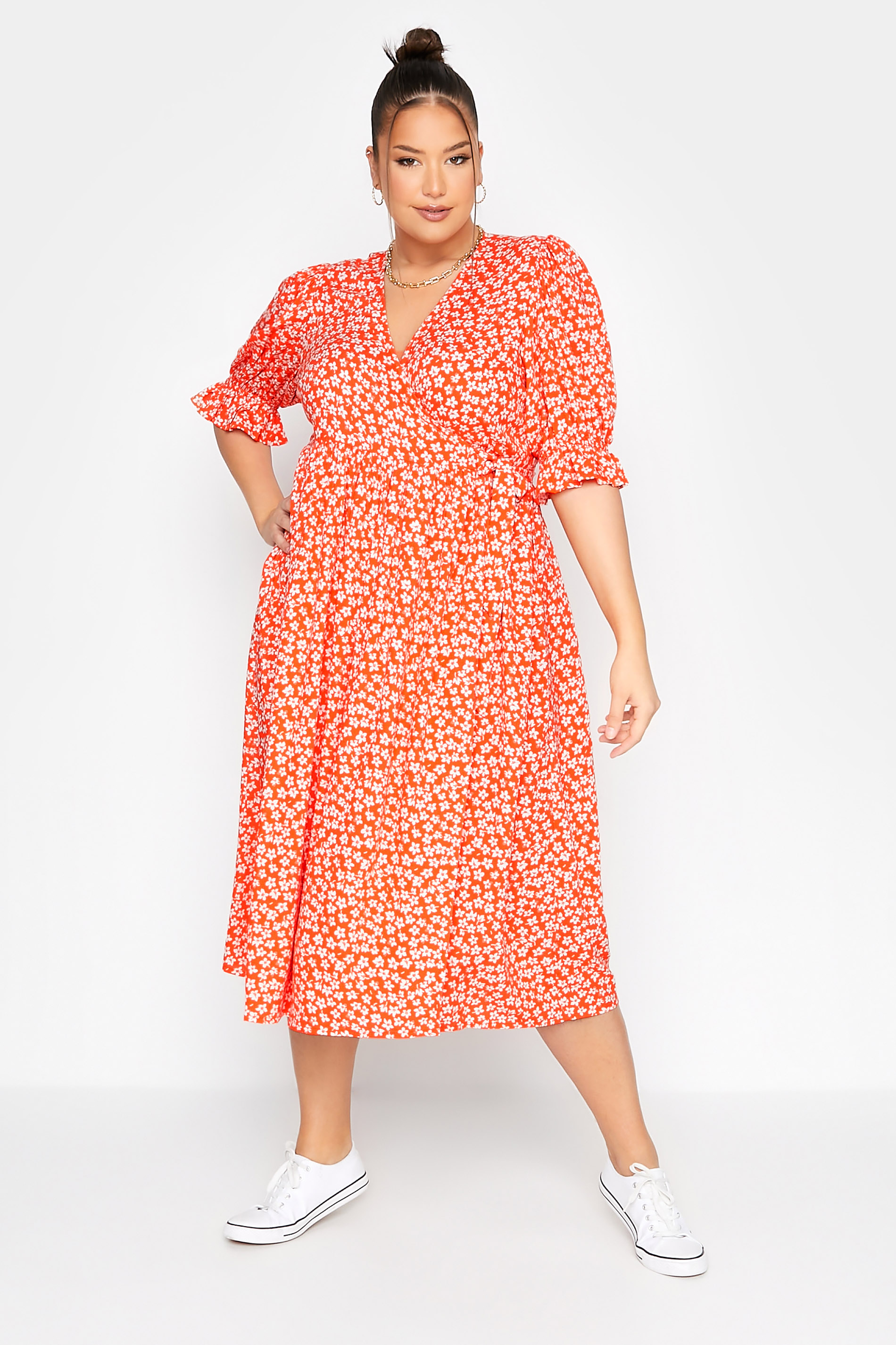 LIMITED COLLECTION Curve Orange Ditsy Wrap Dress_A.jpg