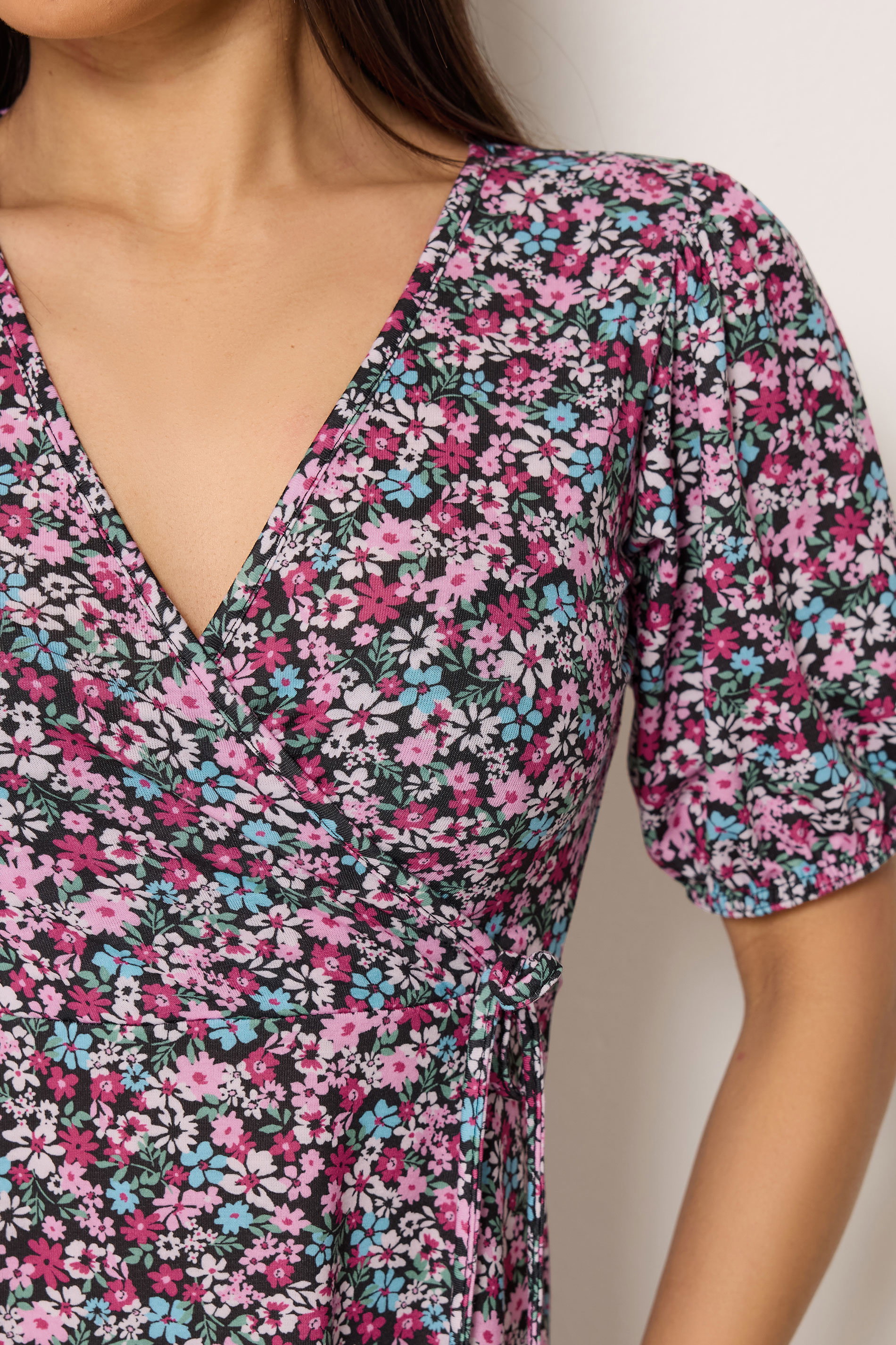 M&Co Petite Pink Ditsy Floral Wrap Dress | M&Co 4