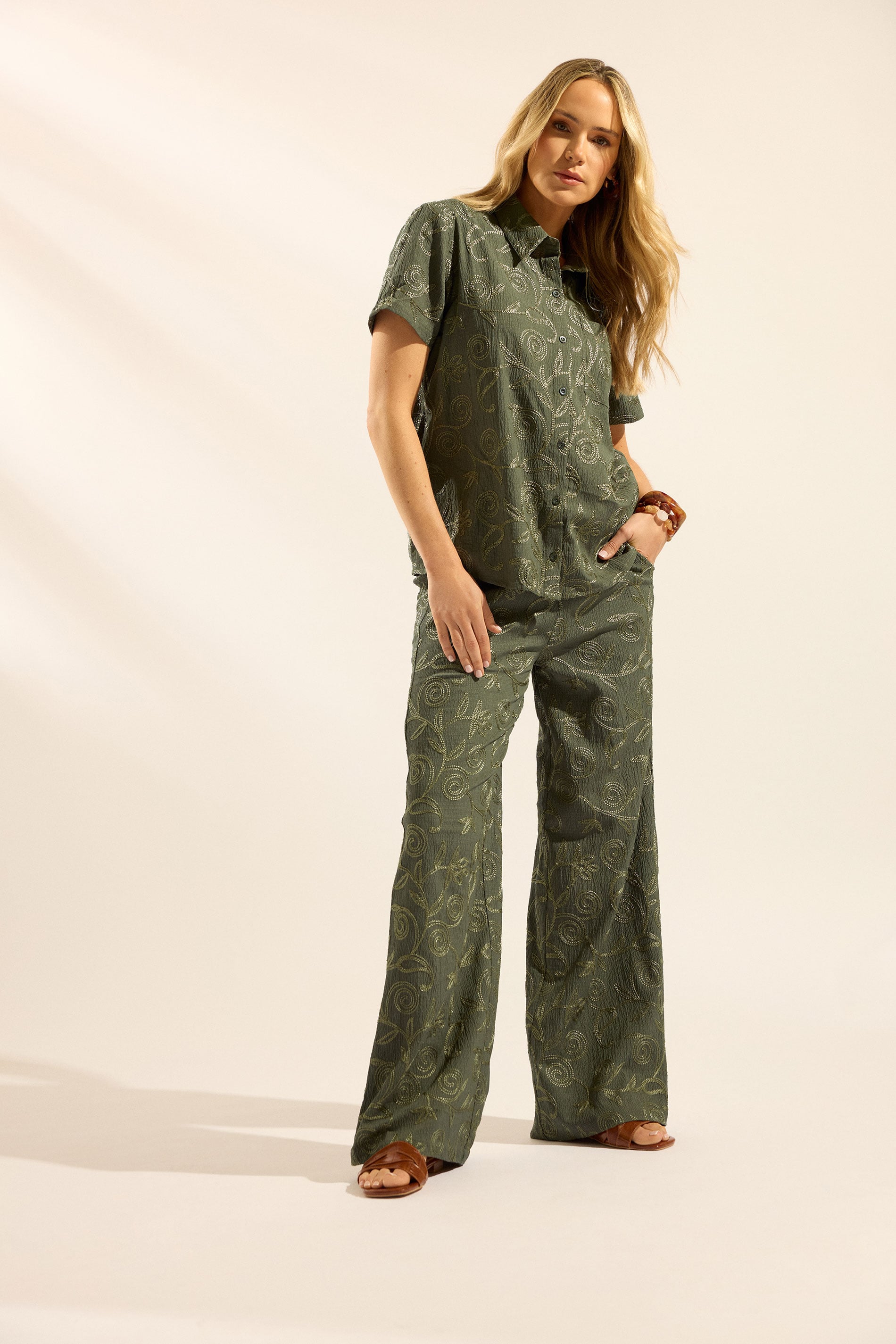 LTS Tall Women's Olive Green Floral Embroidered Shirt | Long Tall Sally 3