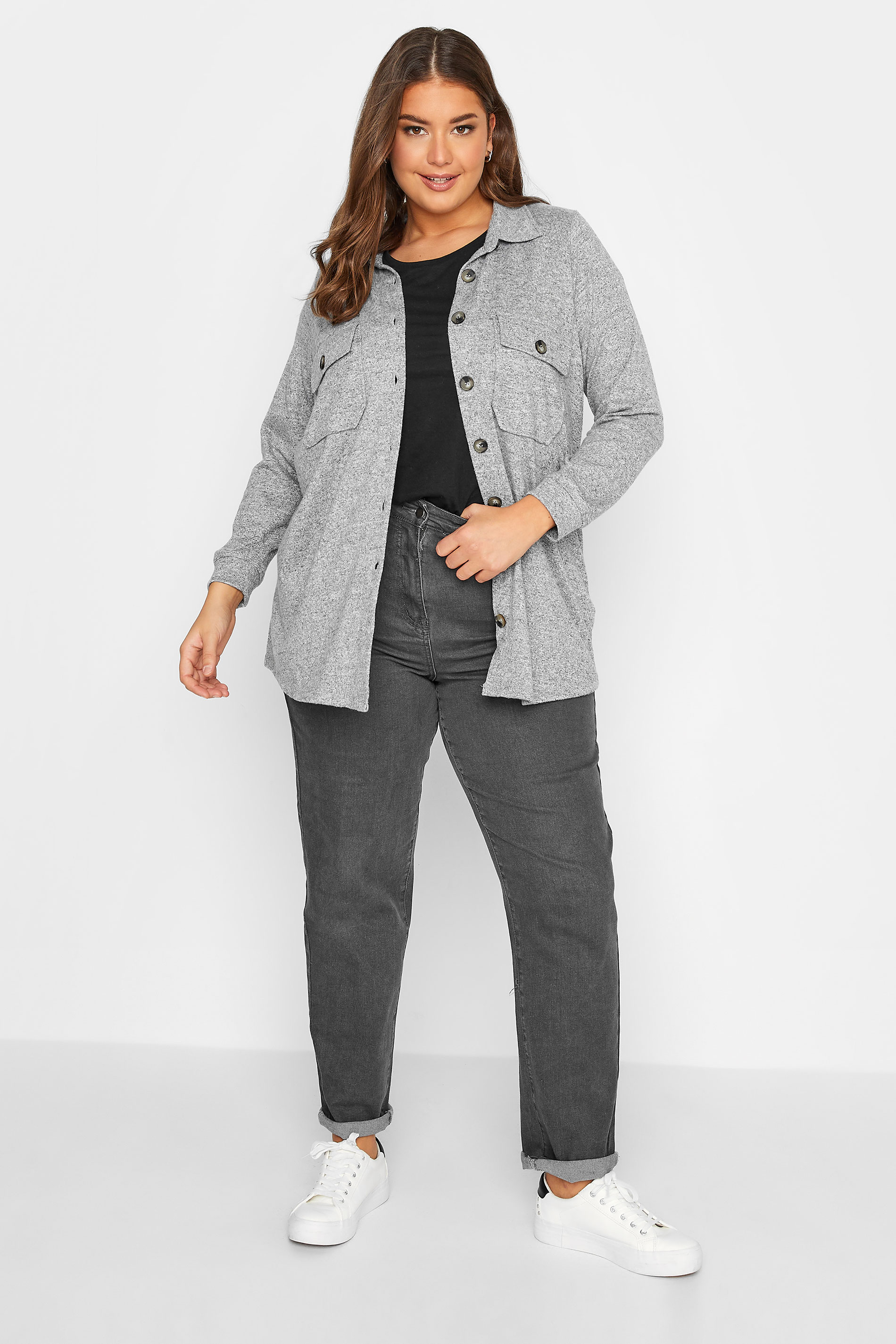 Plus Size Grey Button Through Shacket | Yours Clothing 2