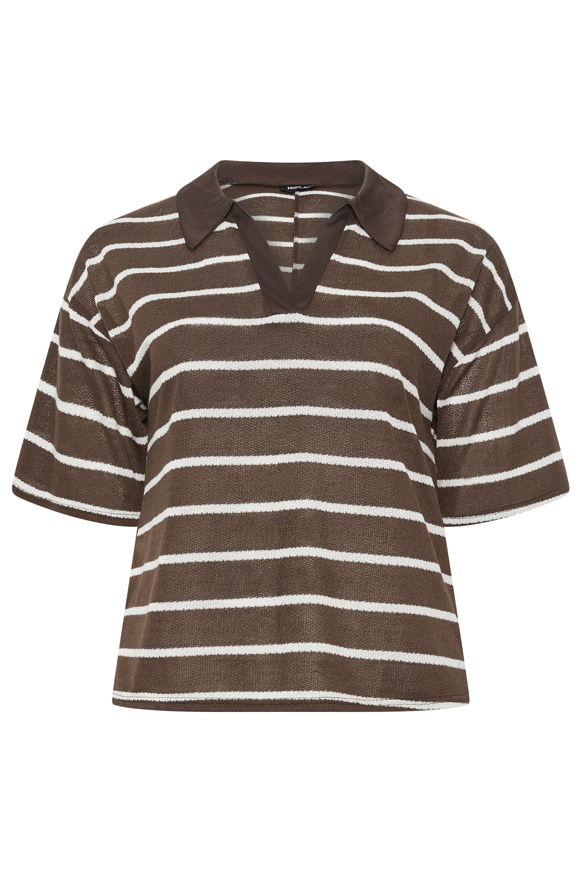 LIMITED COLLECTION Plus Size Chocolate Brown Stripe Rugby Collar Top | Yours Clothing 5