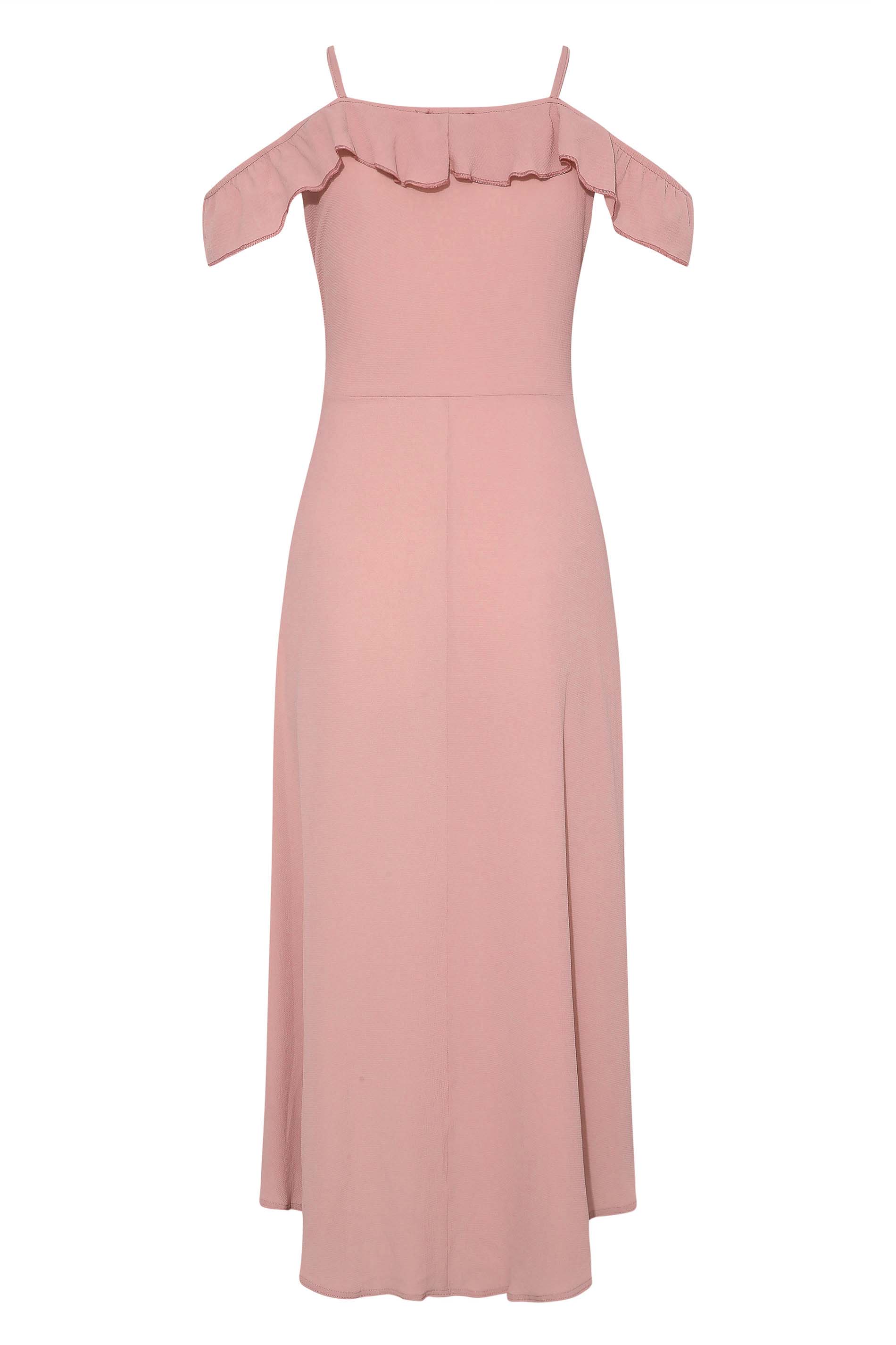 Robes Grande Taille Grande taille  Robes Longues | YOURS LONDON - Robe Maxi Rose Pastel Bardot Volanté - PP17054