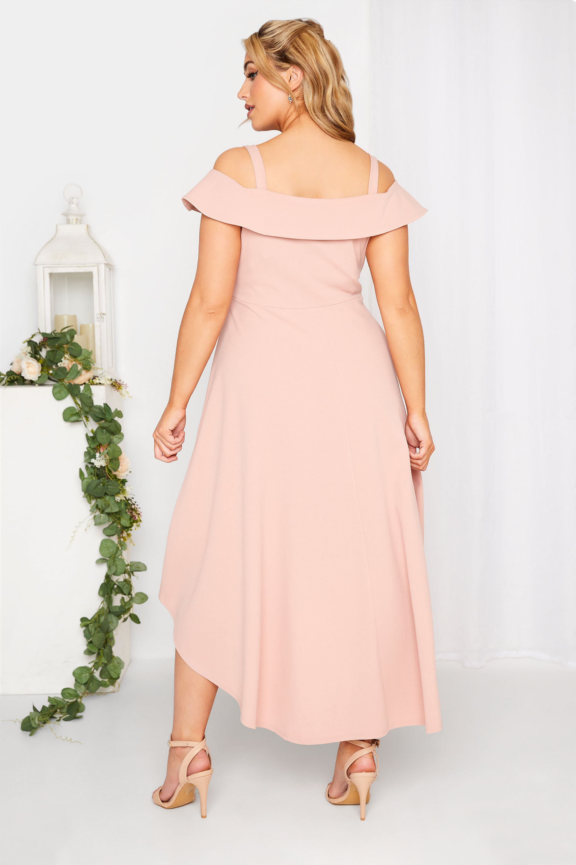 YOURS LONDON Plus Size Curve Pink Bardot High Low Midi Bridesmaid Dress | Yours Clothing 3
