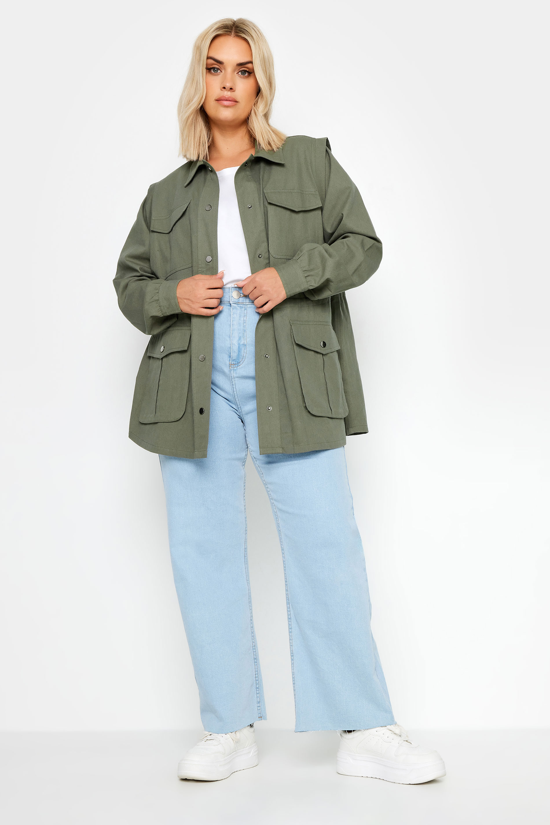 YOURS Plus Size Green Cotton Twill Utility Jacket | Yours Clothing 2