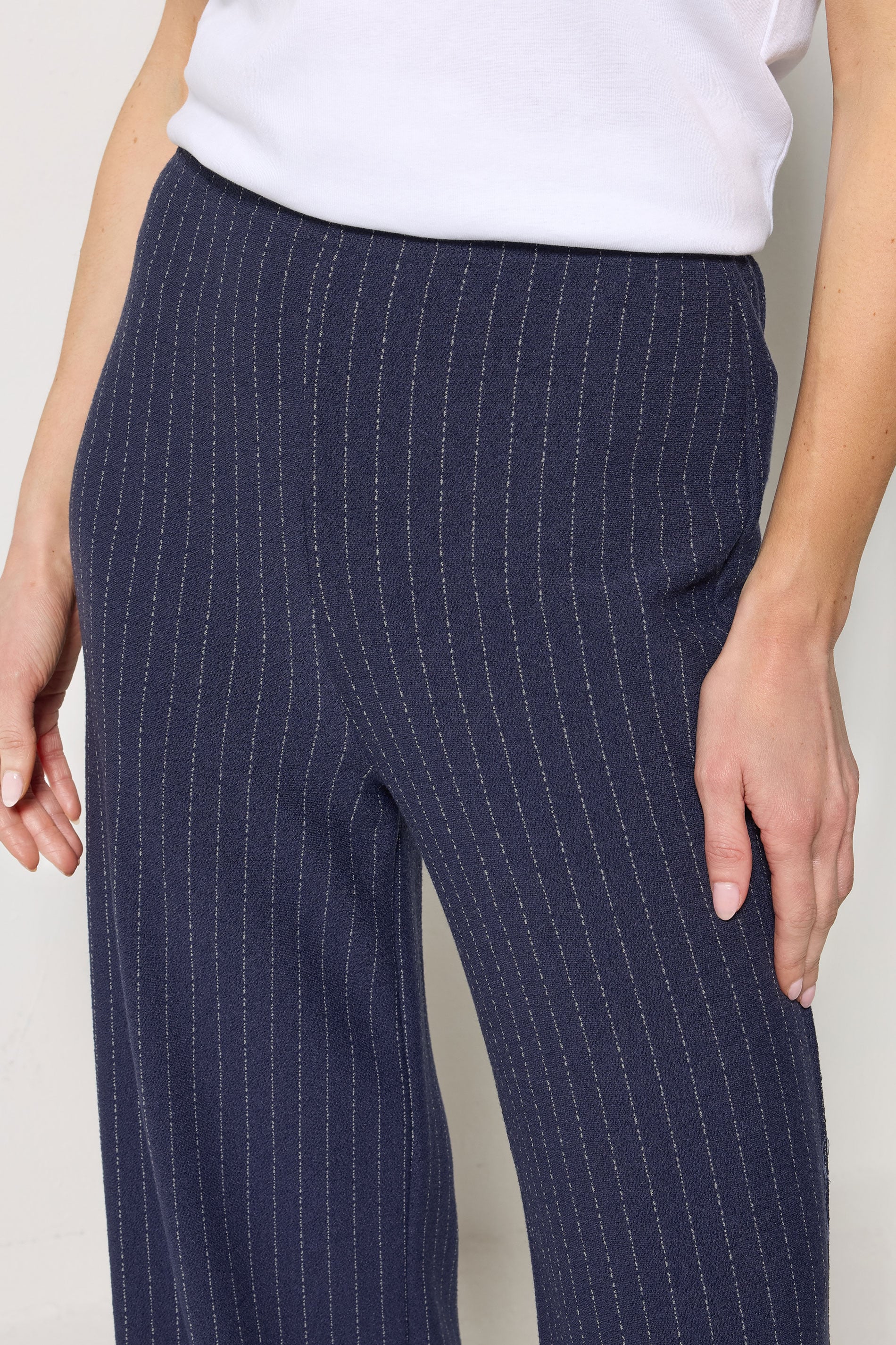 M&Co Navy Blue Pinstripe Wide Leg Trousers | M&Co 4