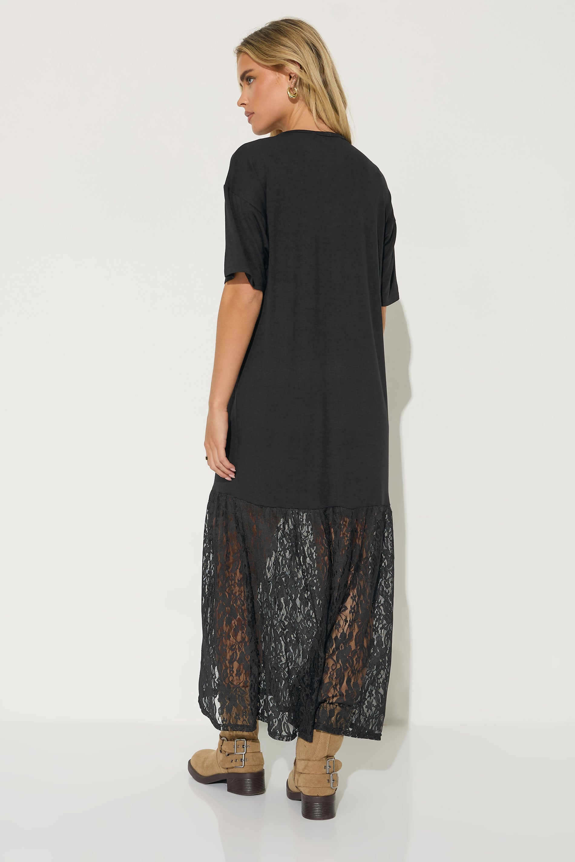 PixieGirl Petite Women's Black Lace T-Shirt Maxi Dress | PixieGirl 2