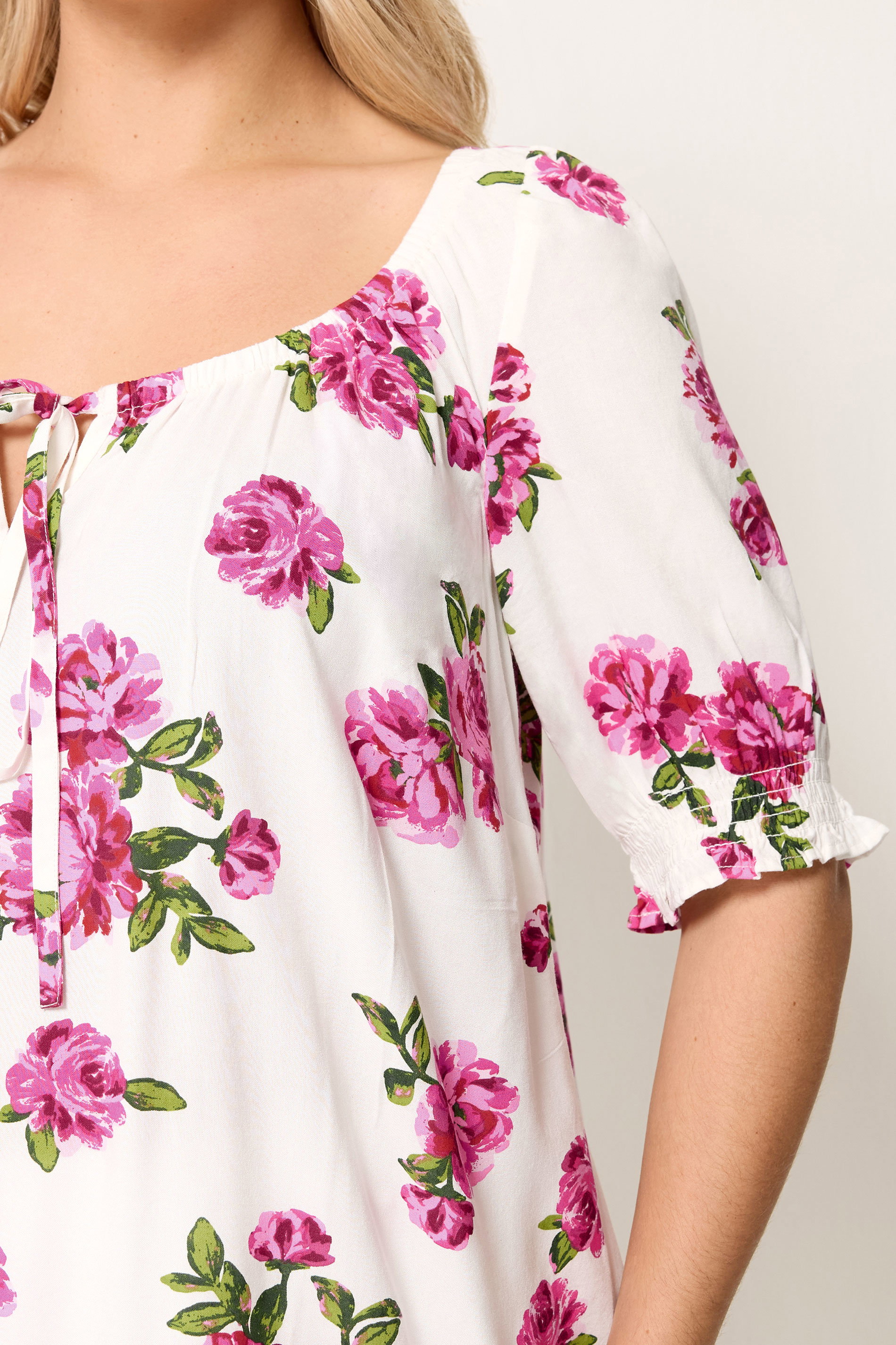 YOURS Plus Size White Floral Print Puff Sleeve Top | Yours Clothing 4