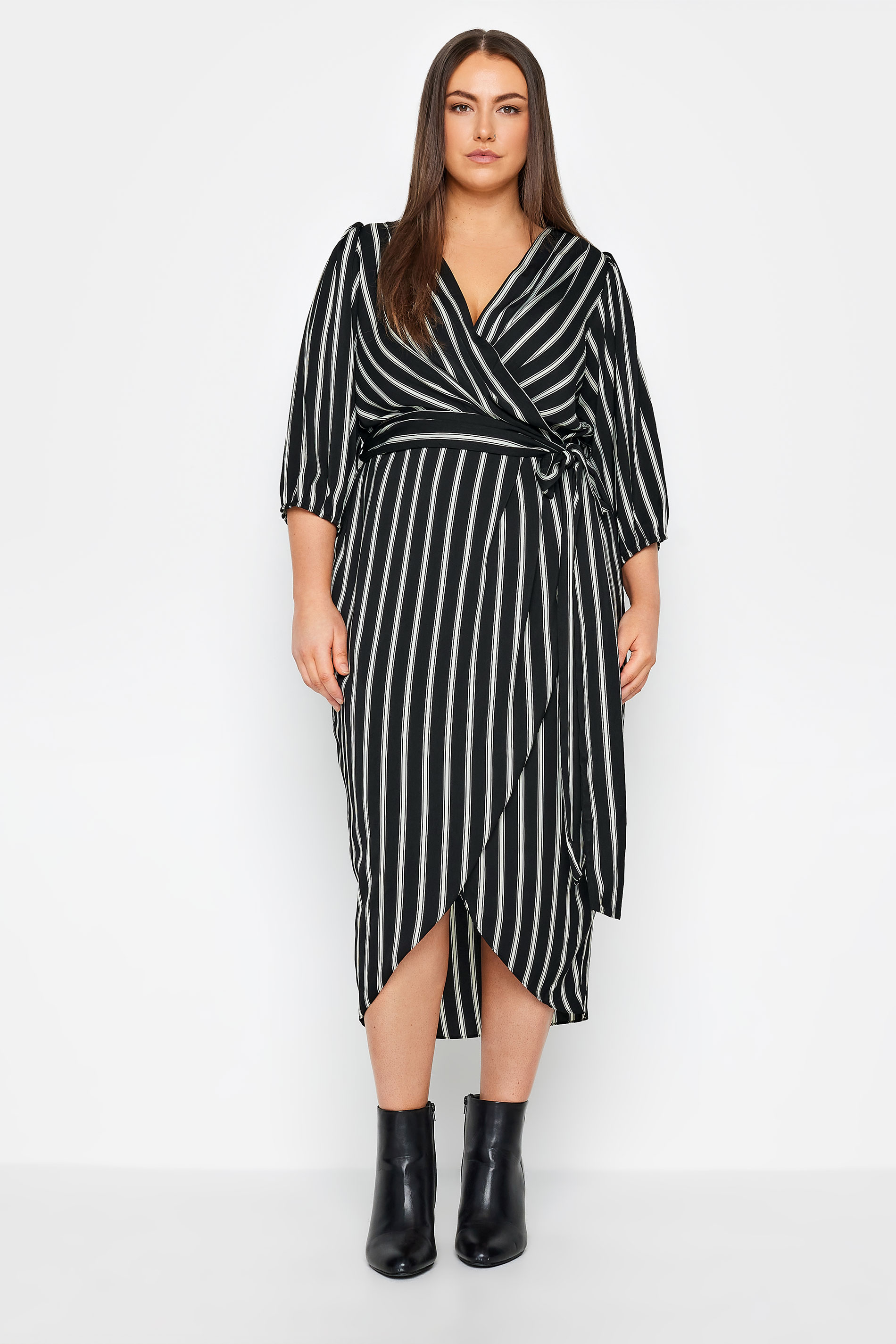 Evans Black & White Stripe Wrap Dress 2