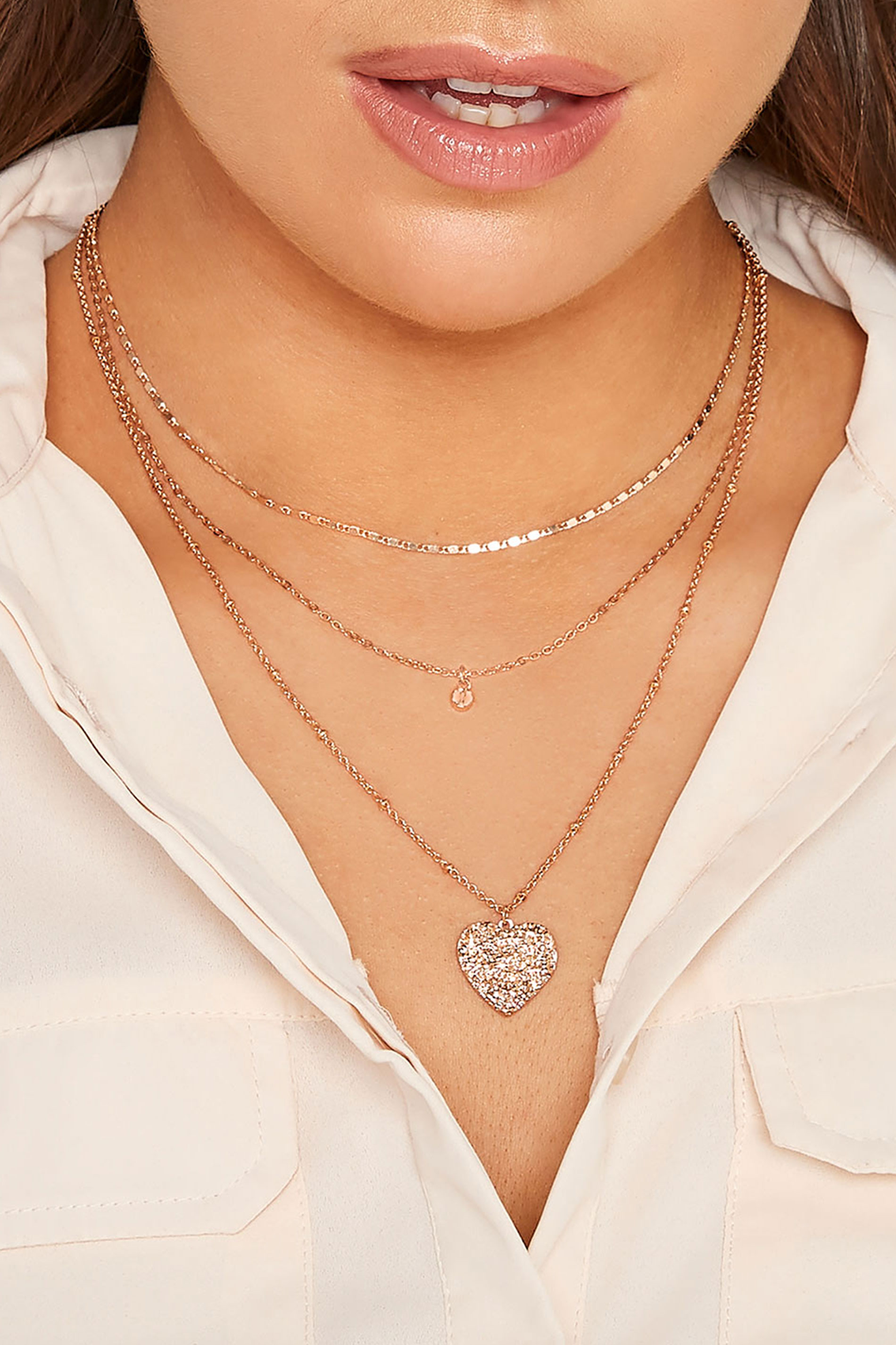 Gold Tone Heart Triple Layer Necklace | Yours Clothing 1