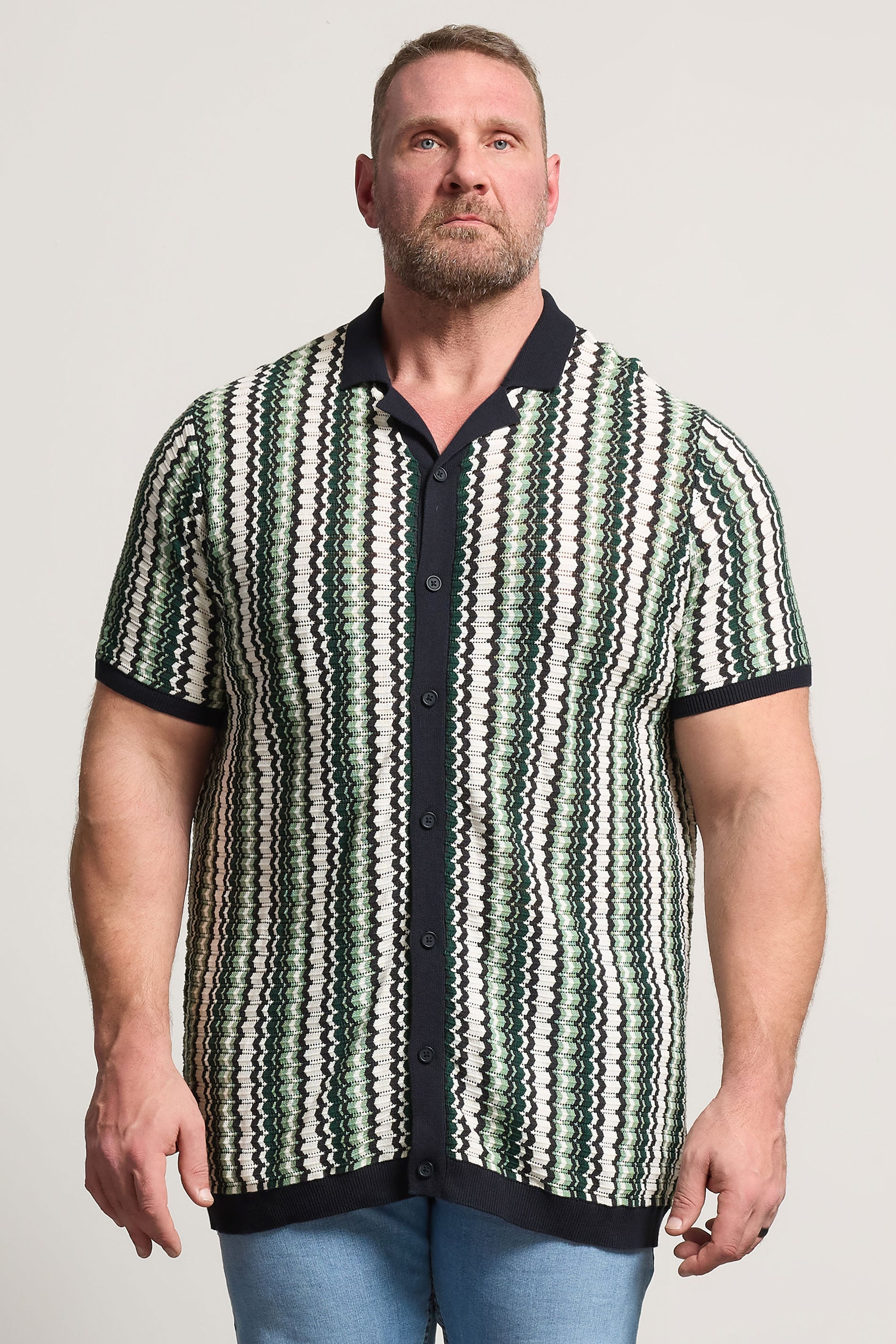 BadRhino Big & Tall Blue & Green Knitted Revere Collar Shirt | BadRhino 1