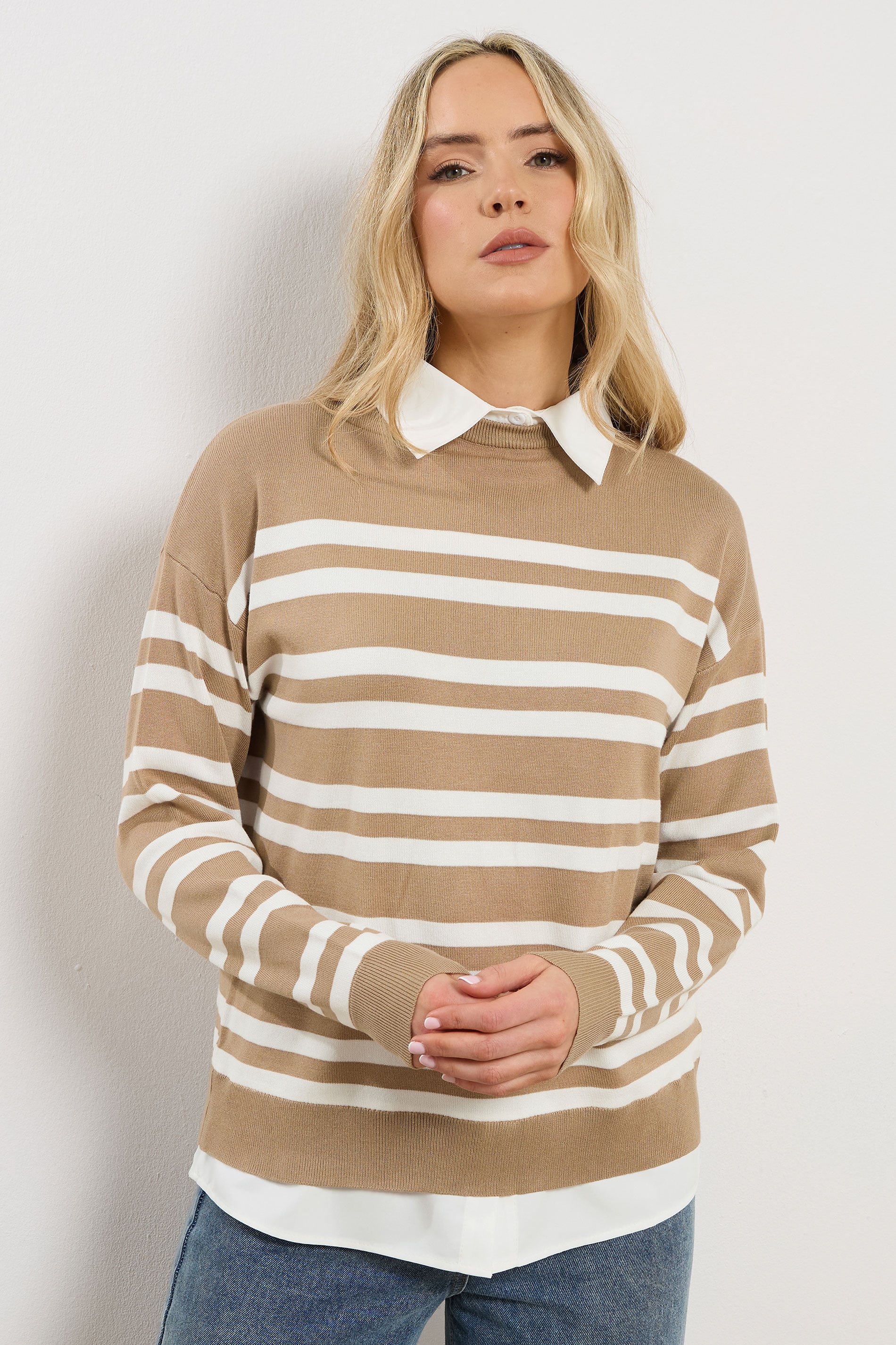 LTS Tall Women's Natural Brown Stripe 2-In-1 Jumper | Long Tall Sally  3