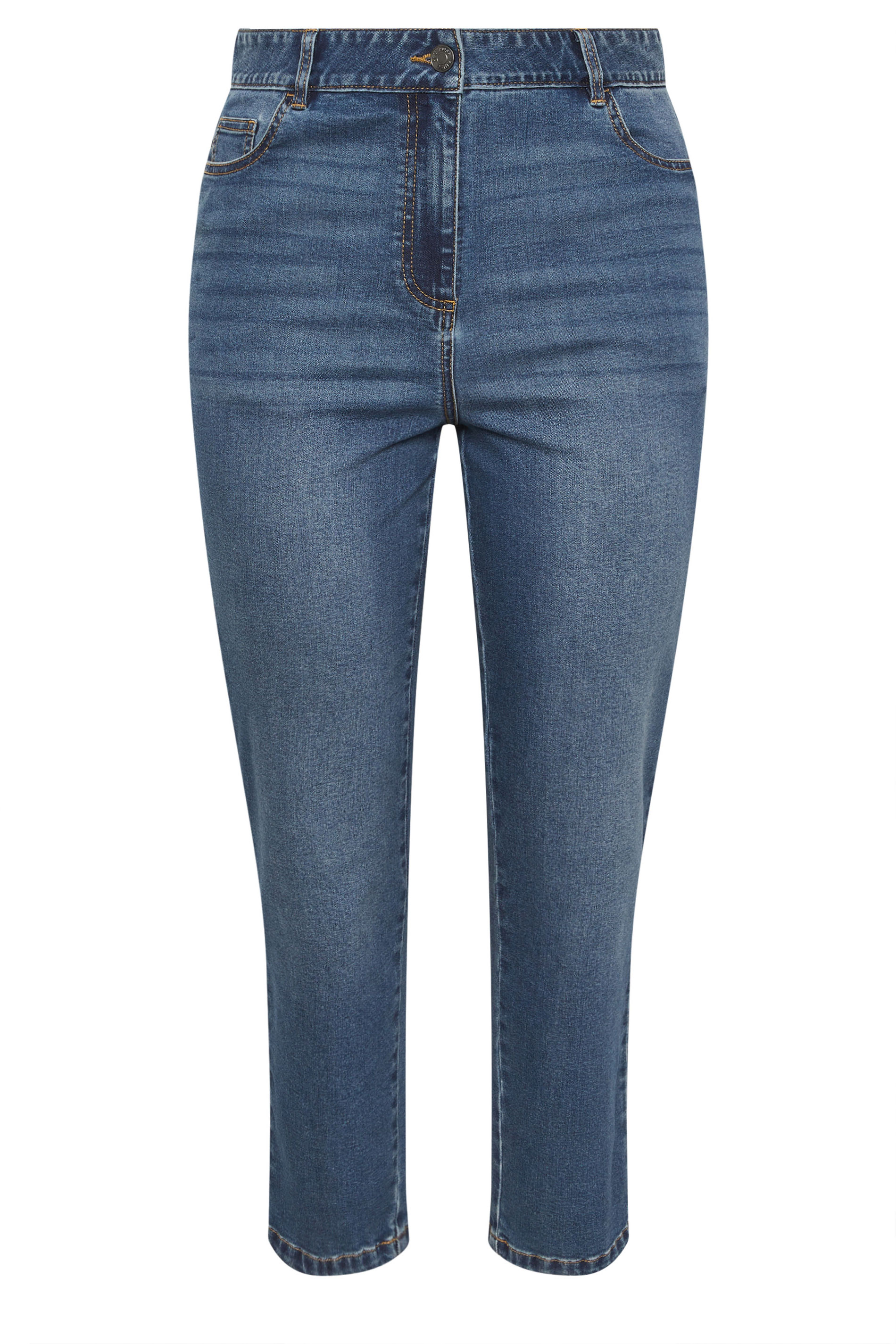 EVANS Plus Size CurveFit Blue Midwash Straight Leg Denim Jeans | Evans 5