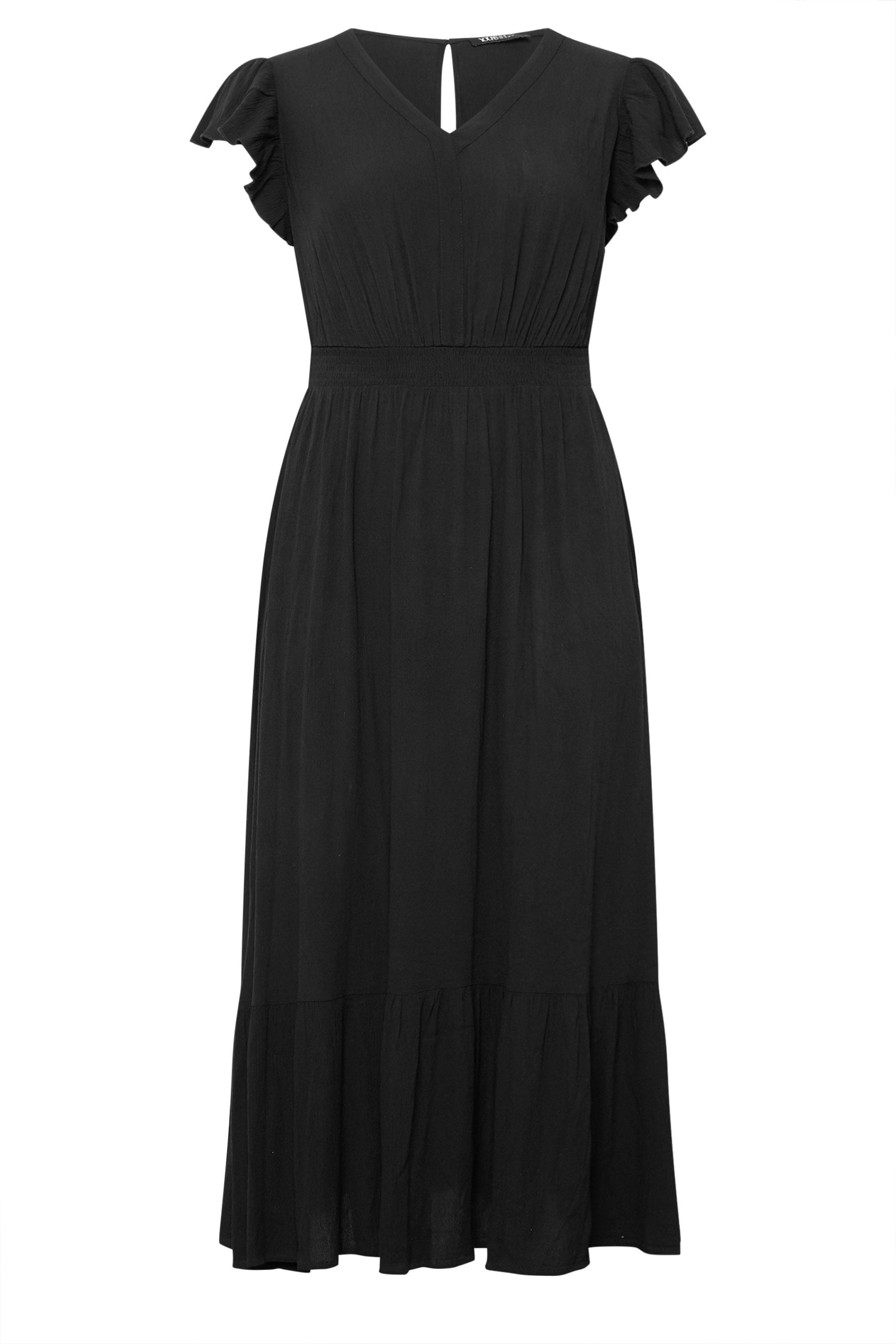 YOURS Plus Size Black Shirred Crinkle Maxi Dress | Yours Clothing 5