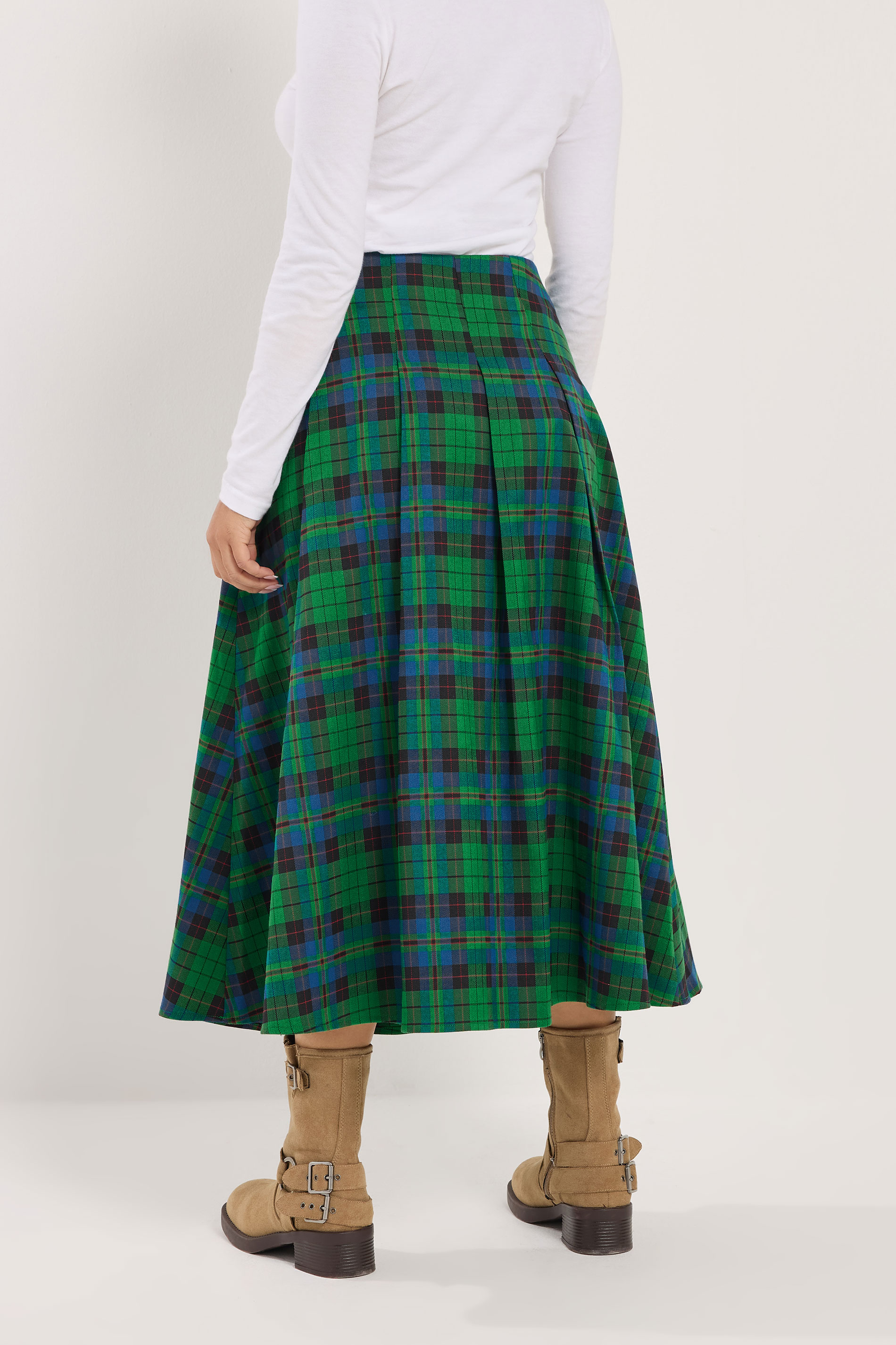 PixieGirl Petite Women's Green & Blue Check Midi Skirt | PixieGirl 2