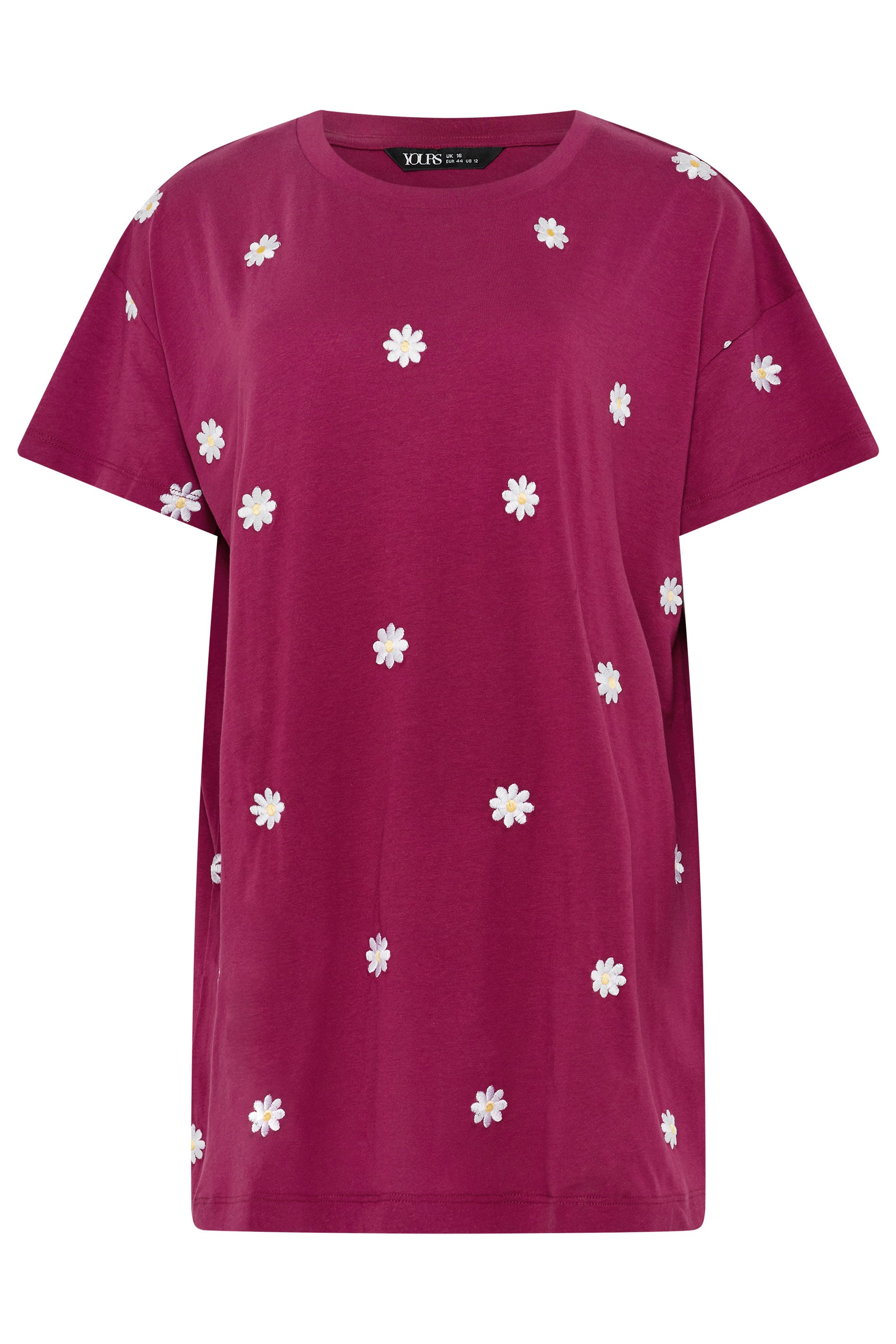 YOURS Plus Size Pink Embroidered Daisy T-Shirt | Yours Clothing 5