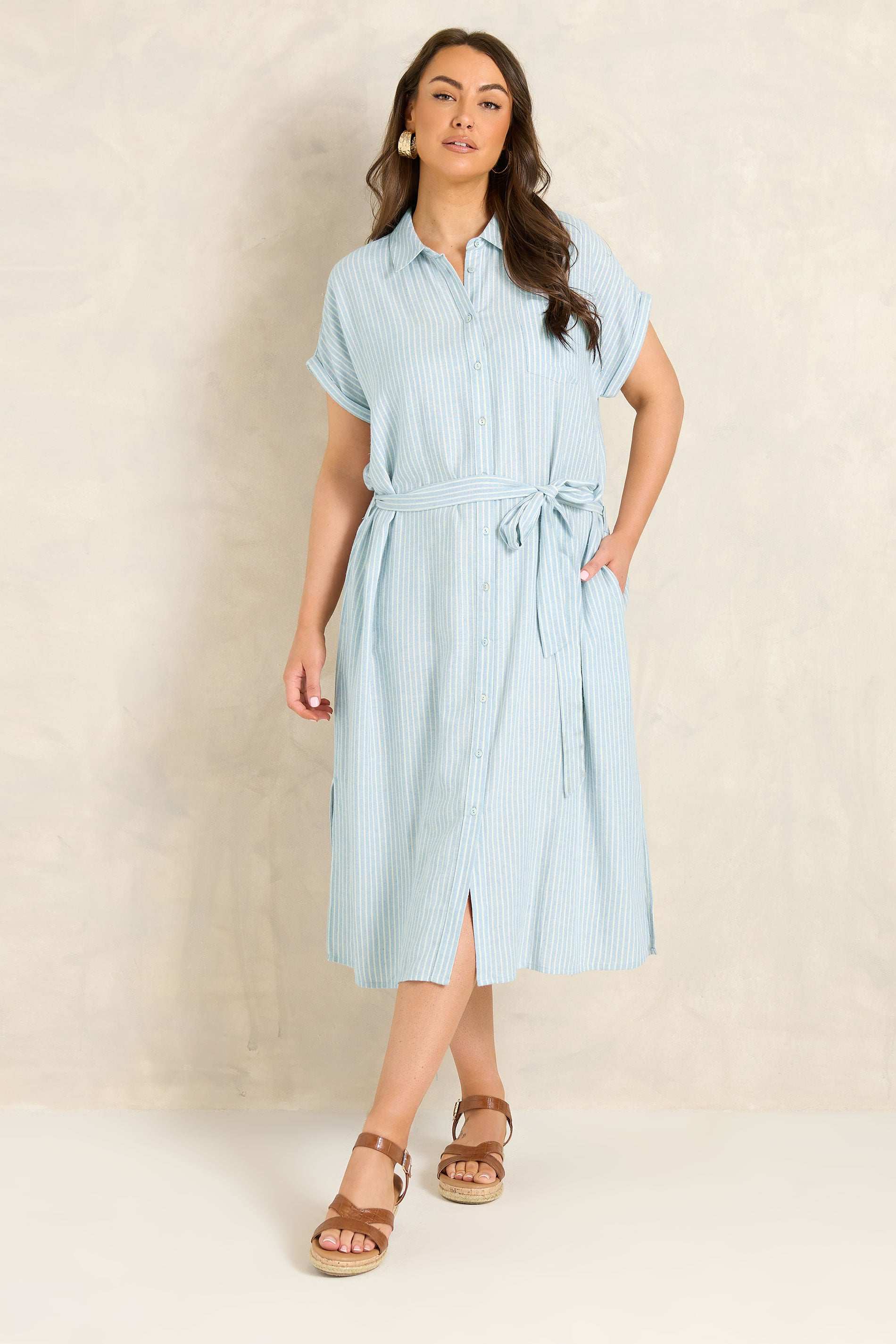 EVANS Plus Size Blue & White Stripe Shirt Dress | Evans 1