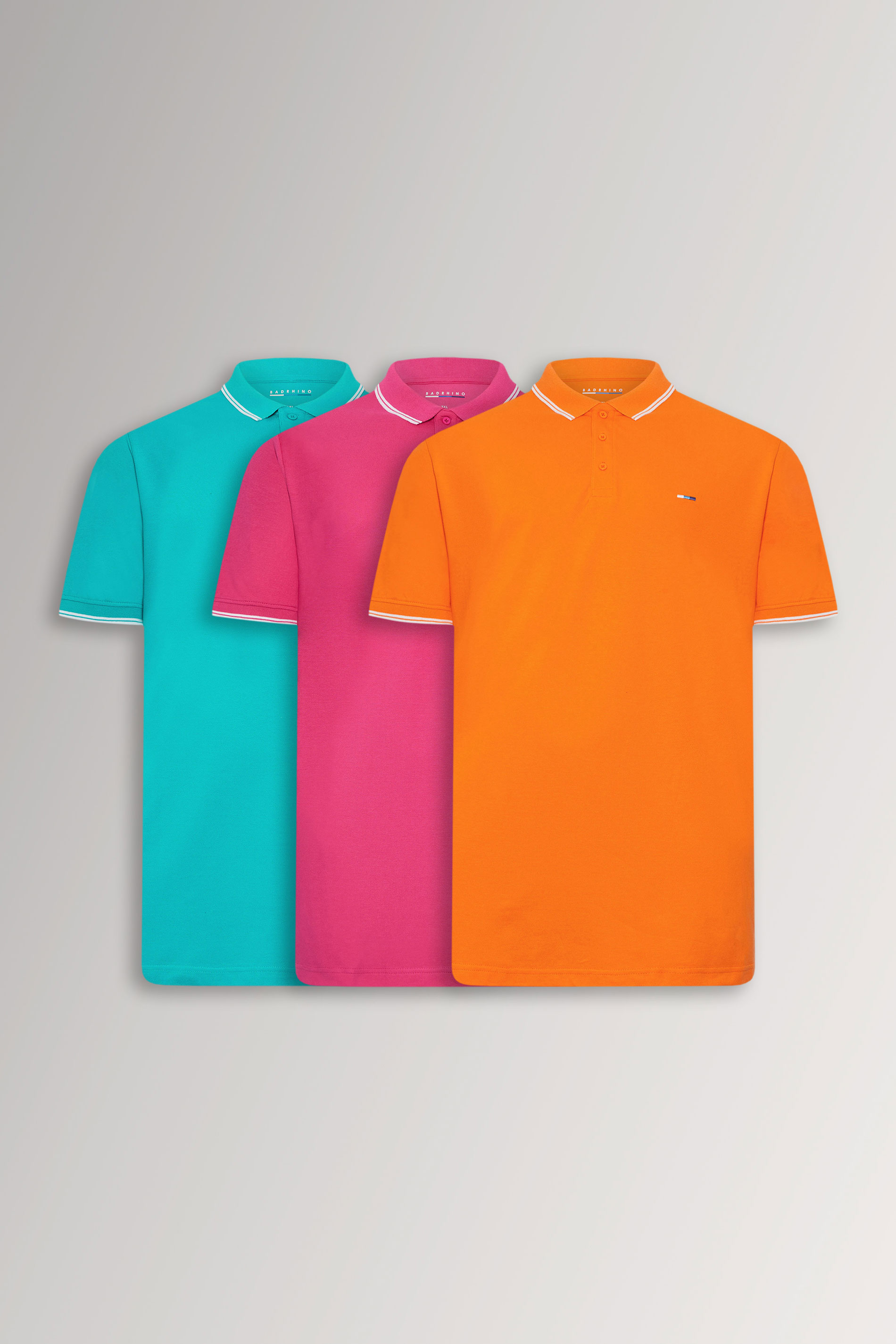 BadRhino Big & Tall 3 Pack Pink & Orange Tipped Polo Shirts | BadRhino 3