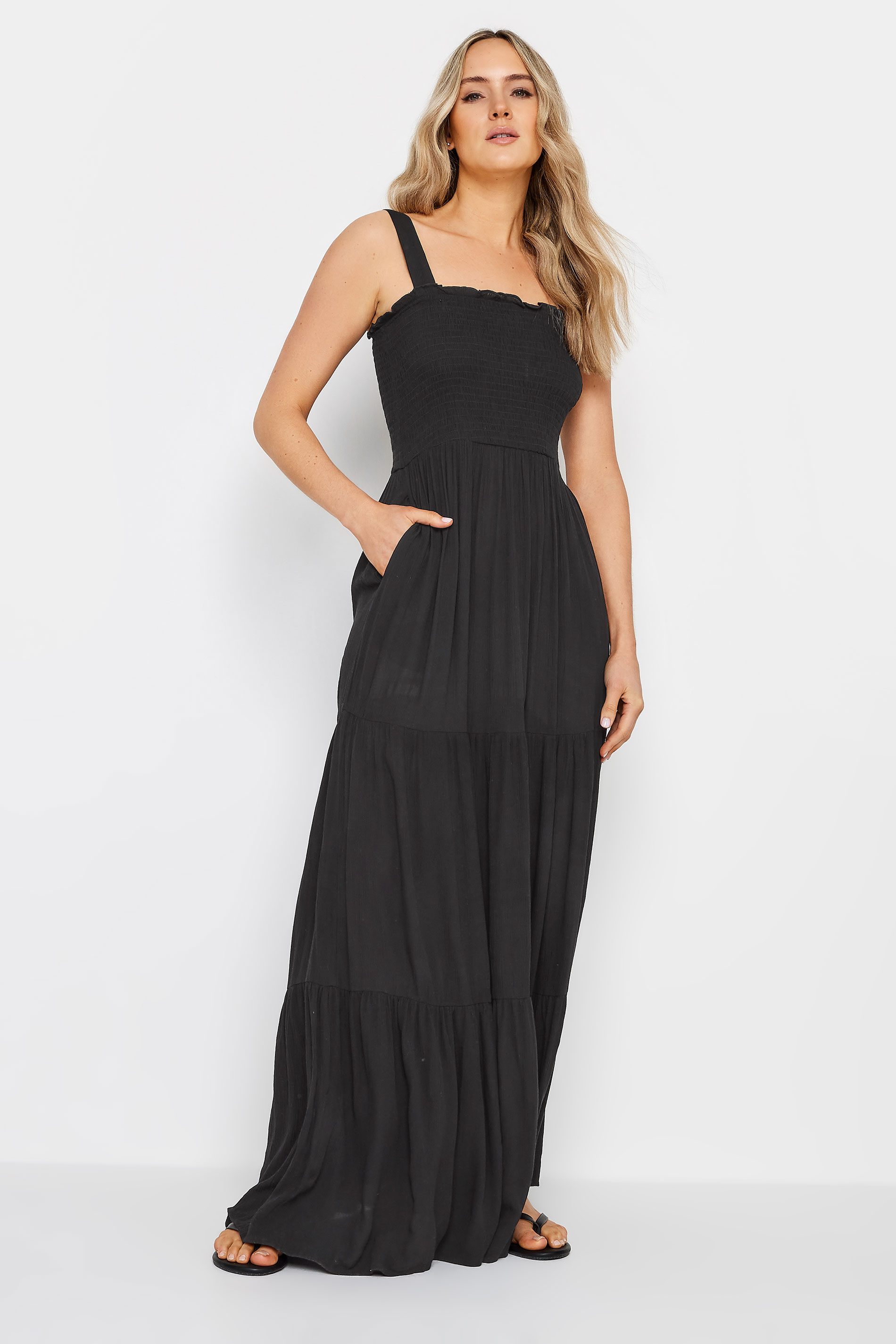LTS Tall Womens Black Shirred Tiered Maxi Dress | Long Tall Sally 2