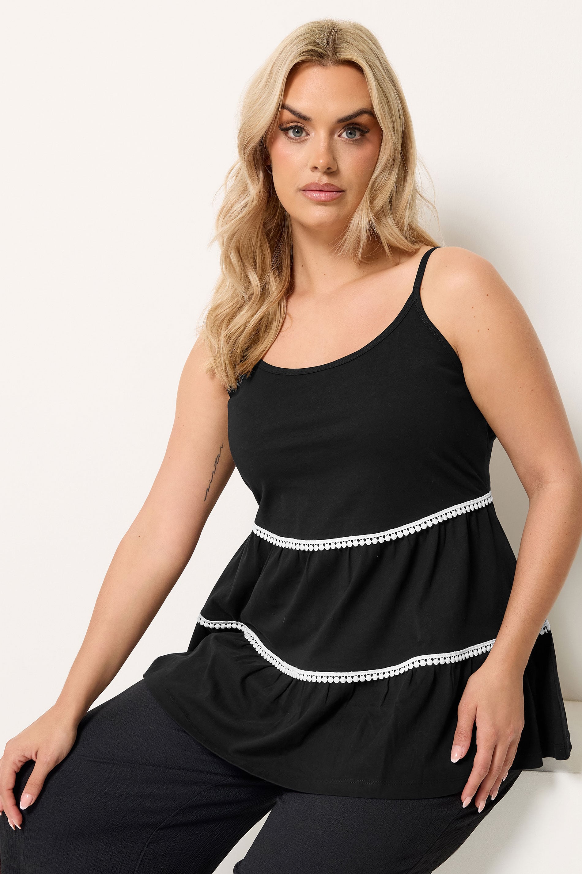 YOURS Plus Size Black Tiered Swing Vest Top | Yours Clothing 3