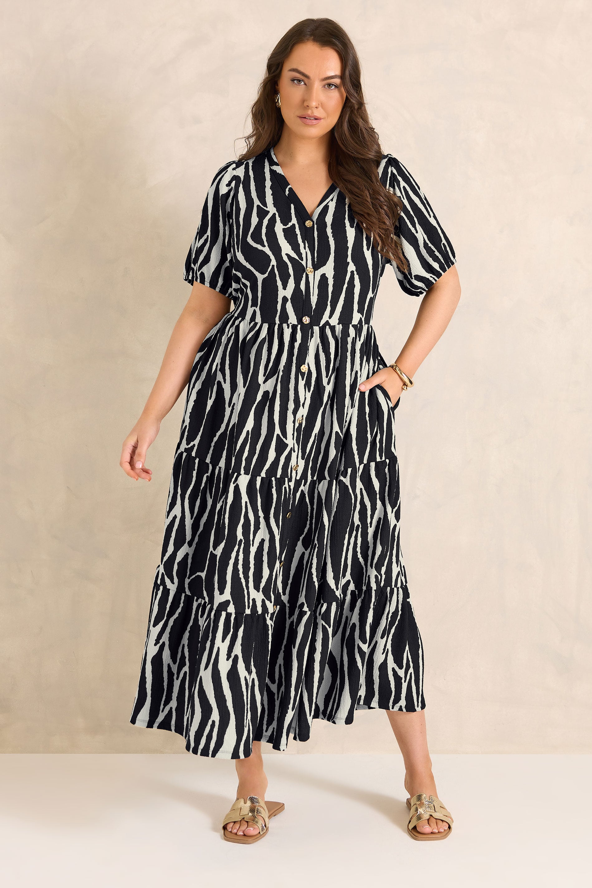 EVANS Plus Size Black Zebra Print Tiered Maxi Dress | Evans 2