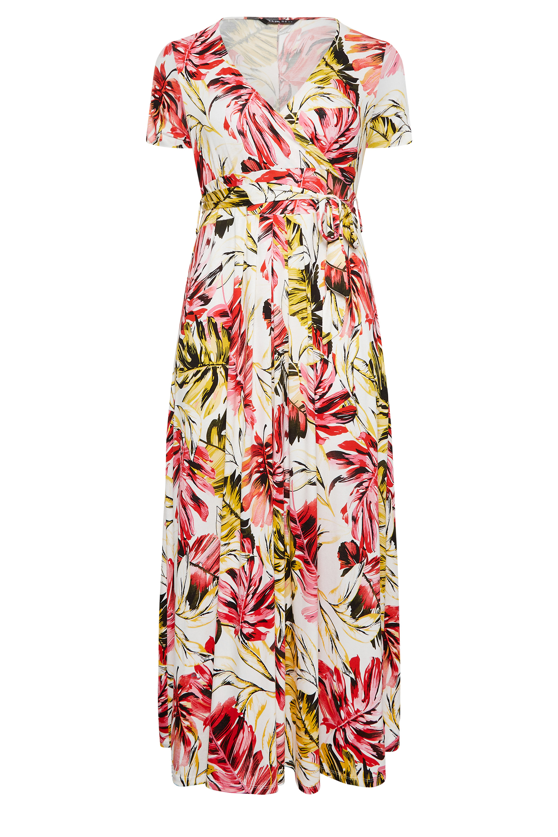 YOURS Plus Size White Leaf Print Front Tie Maxi Dress | Yours Clothing