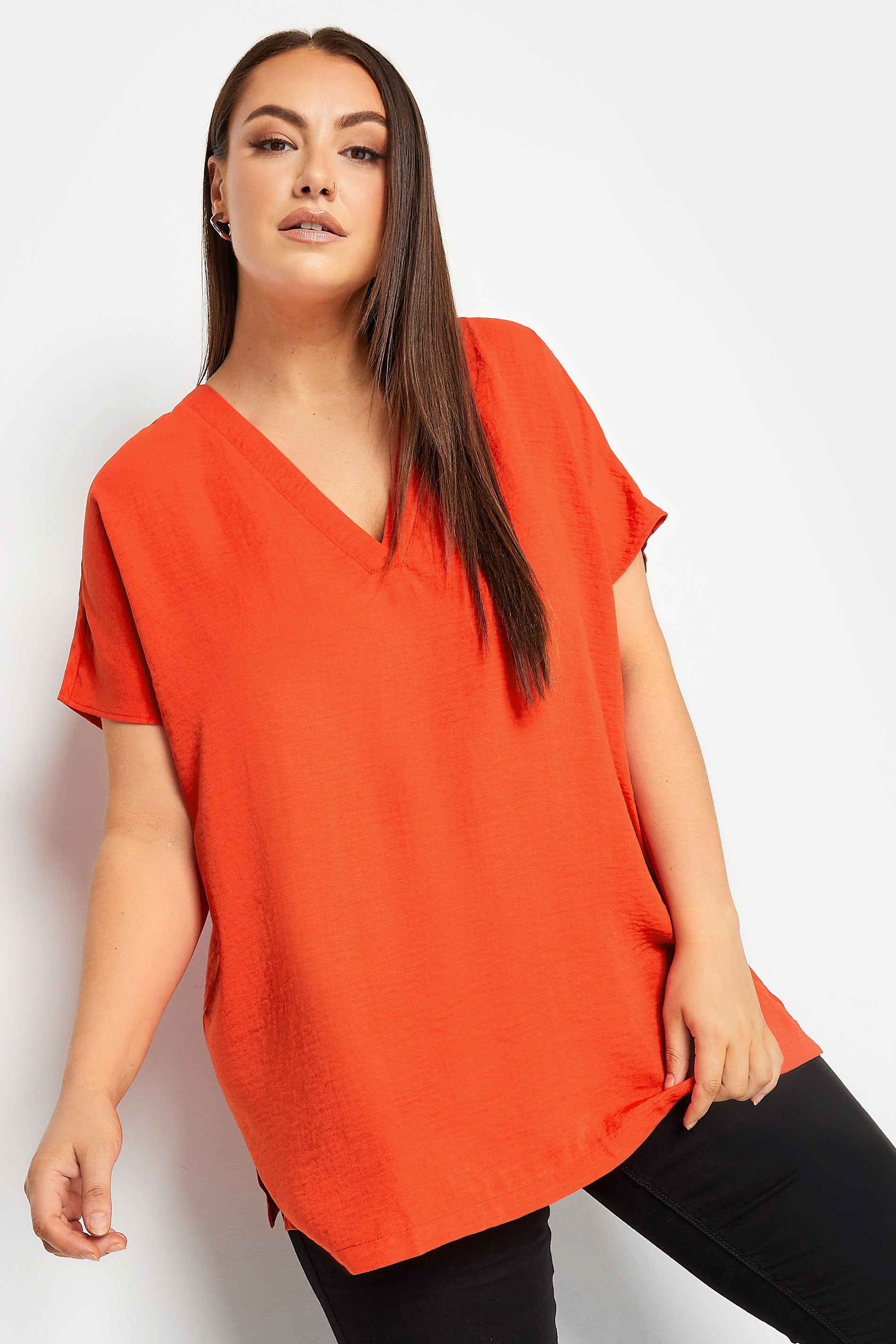YOURS Plus Size Red V-Neck Shirt | Yours Clothing  1