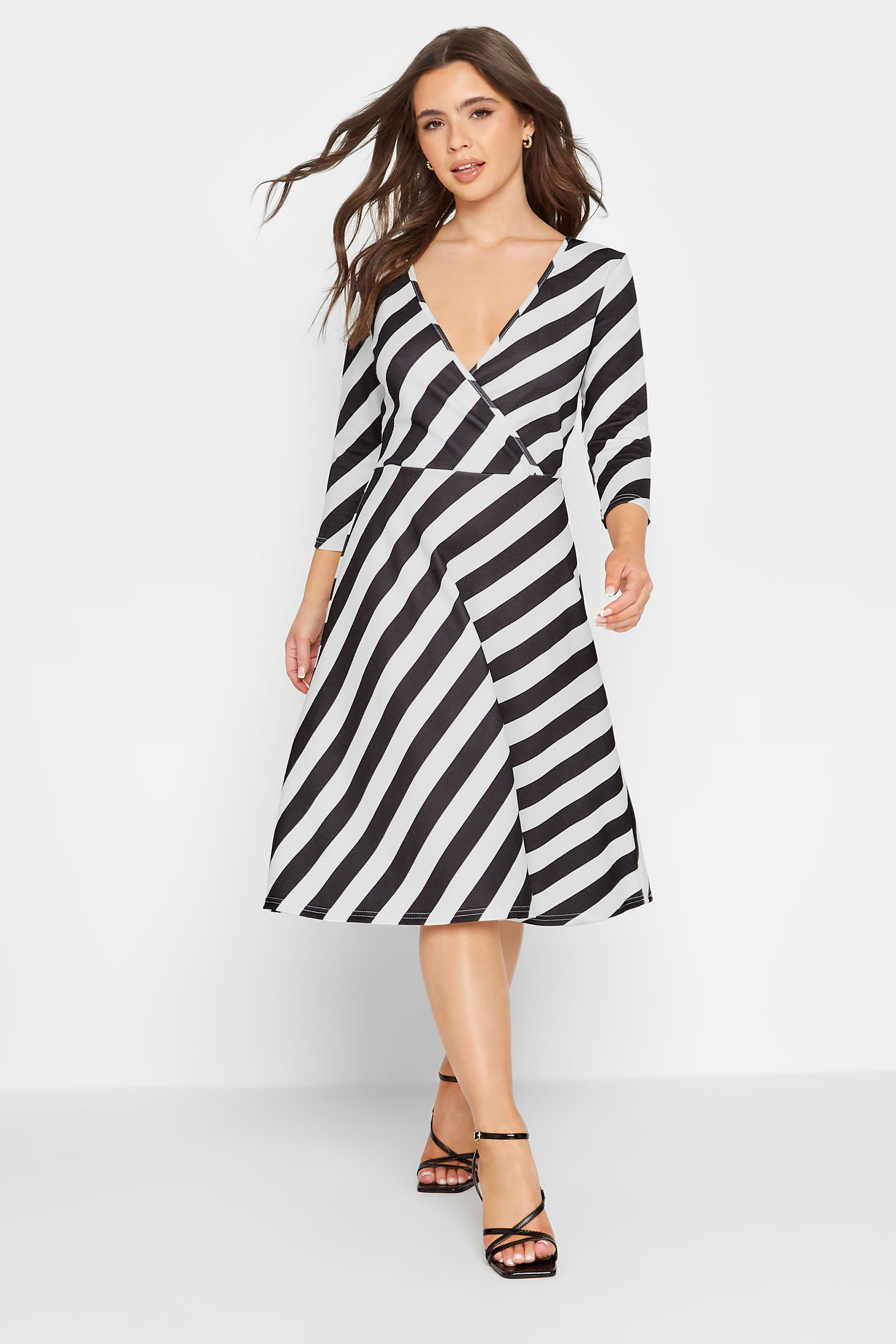 Petite Black & White Stripe Wrap Dress | PixieGirl 1