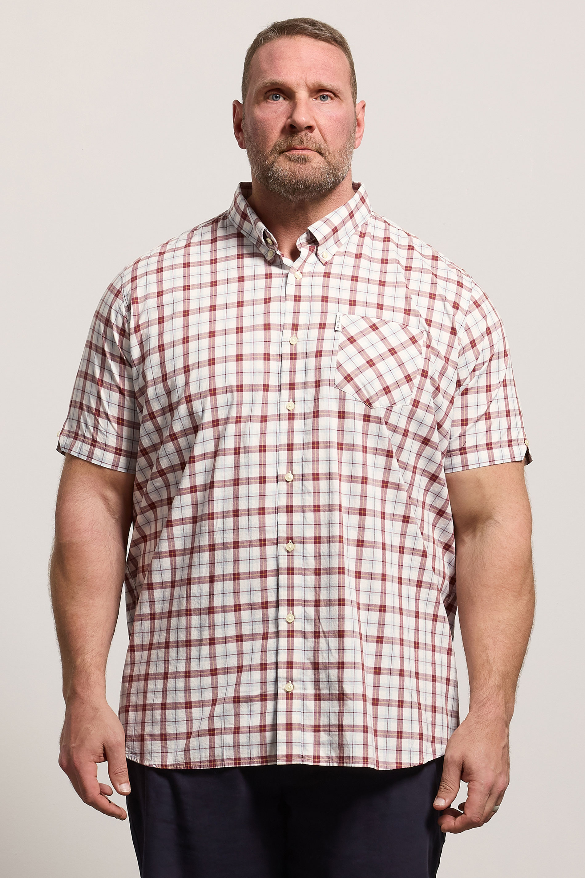 BEN SHERMAN Big & Tall Maroon Red Check Print Shirt | BadRhino 3