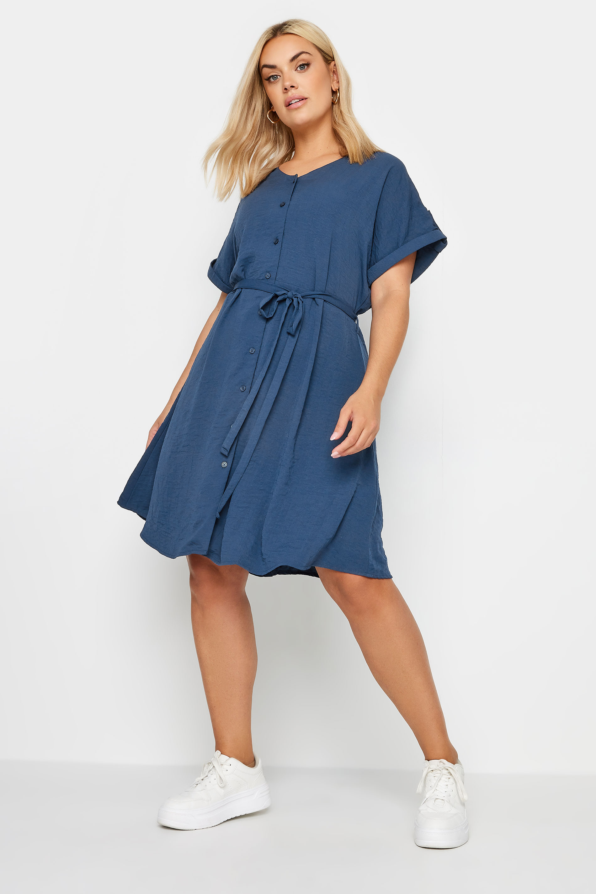 YOURS Plus Size Navy Blue Utility Shirt Mini Dress | Yours Clothing  2