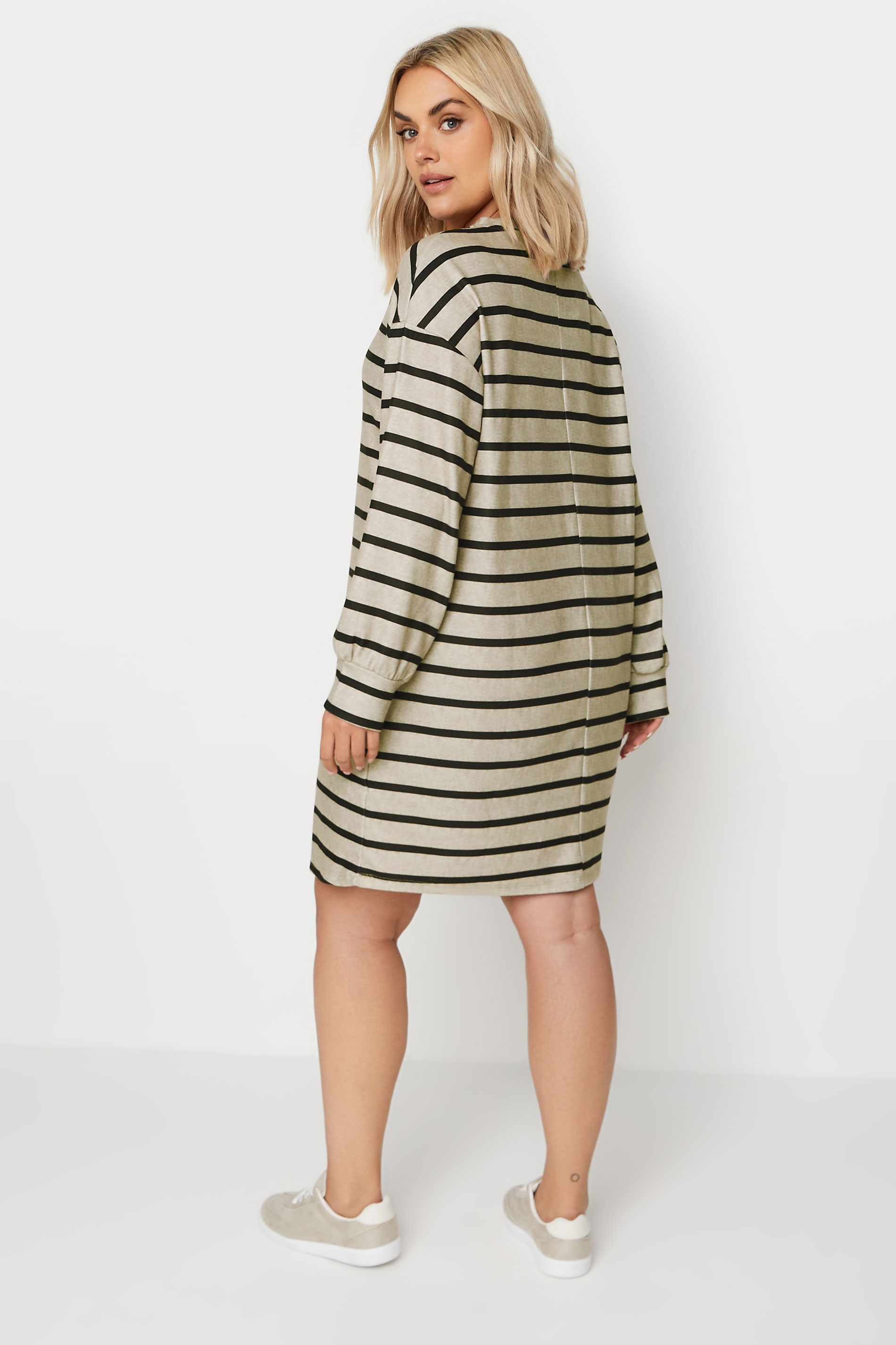 YOURS Plus Size Beige Brown Striped Jumper Dress | Yours Clothing 3