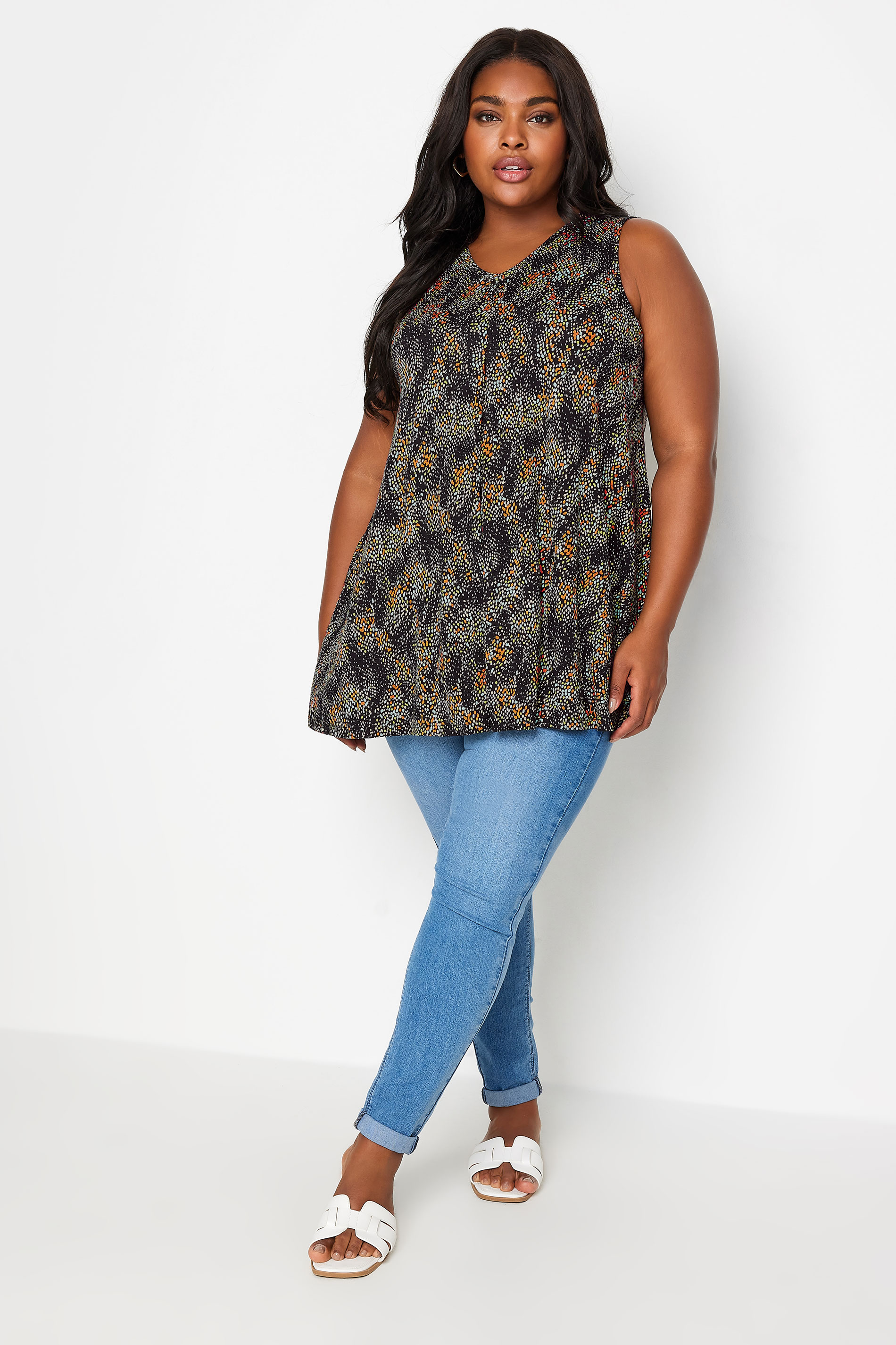 YOURS Plus Size Black Abstract Dot Print Swing Vest Top | Yours Clothing 2