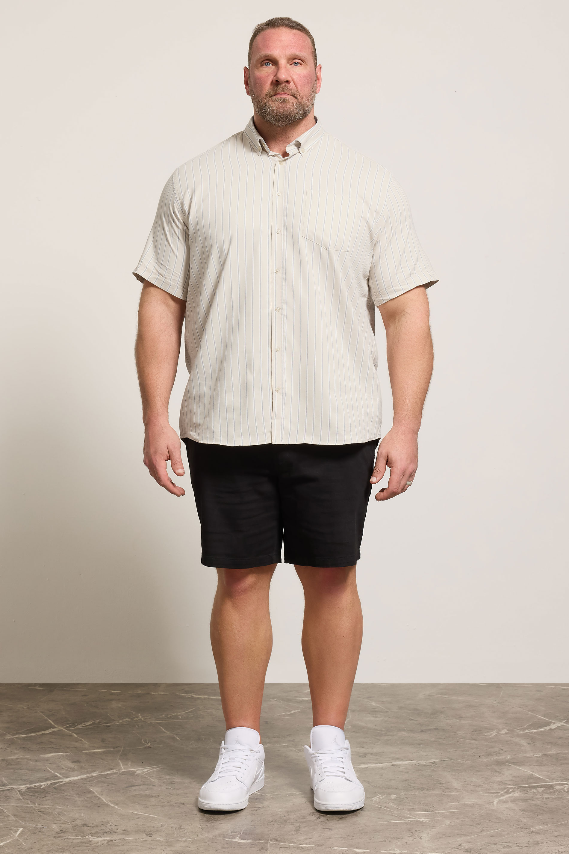 KAM Big & Tall Stone Brown Short Sleeve Stripe Shirt | BadRhino 1
