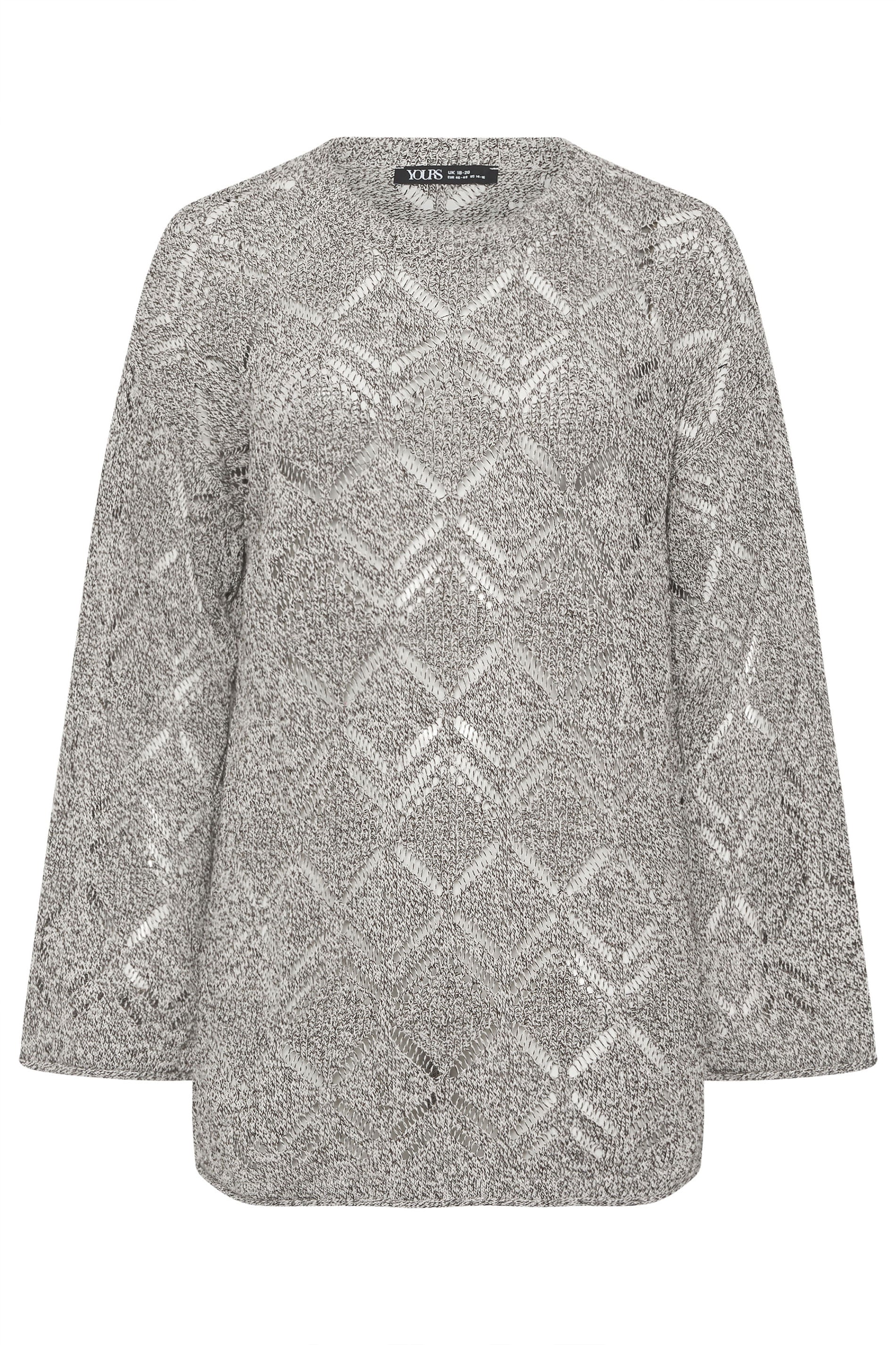 YOURS Plus Size Natural Brown Crochet Knitted Jumper | Yours Clothing 5