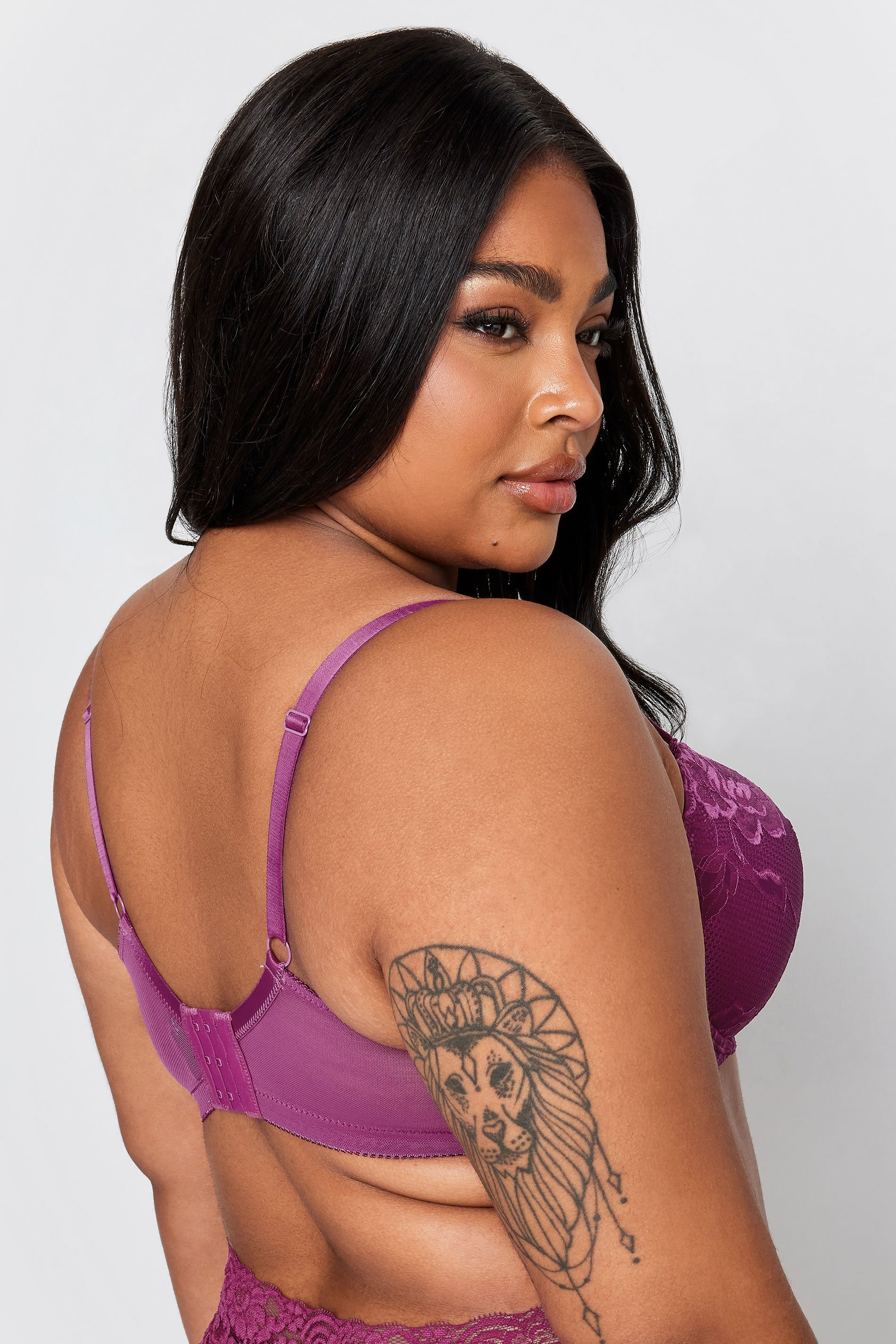 Buy Yours Curve Purple & Black Satin Lace Padded Bras 2 Pack from