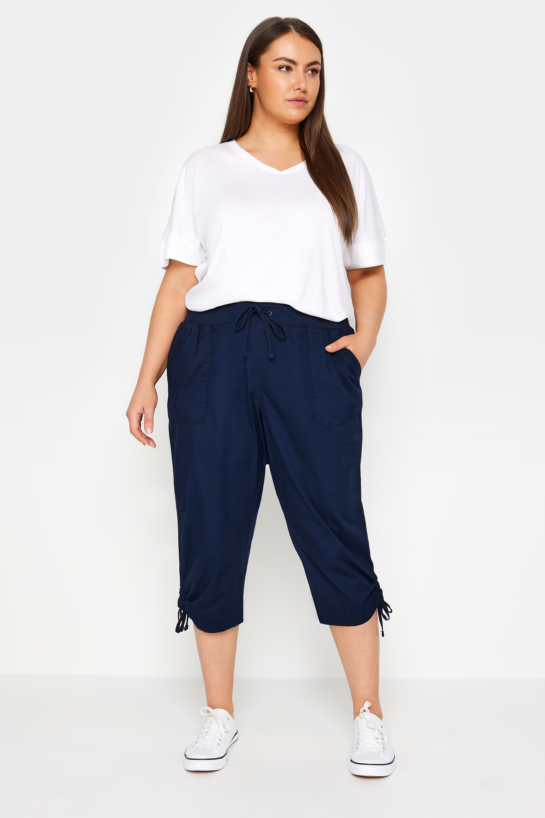 Evans Navy Blue Elasticated Waist Cropped Trousers 2