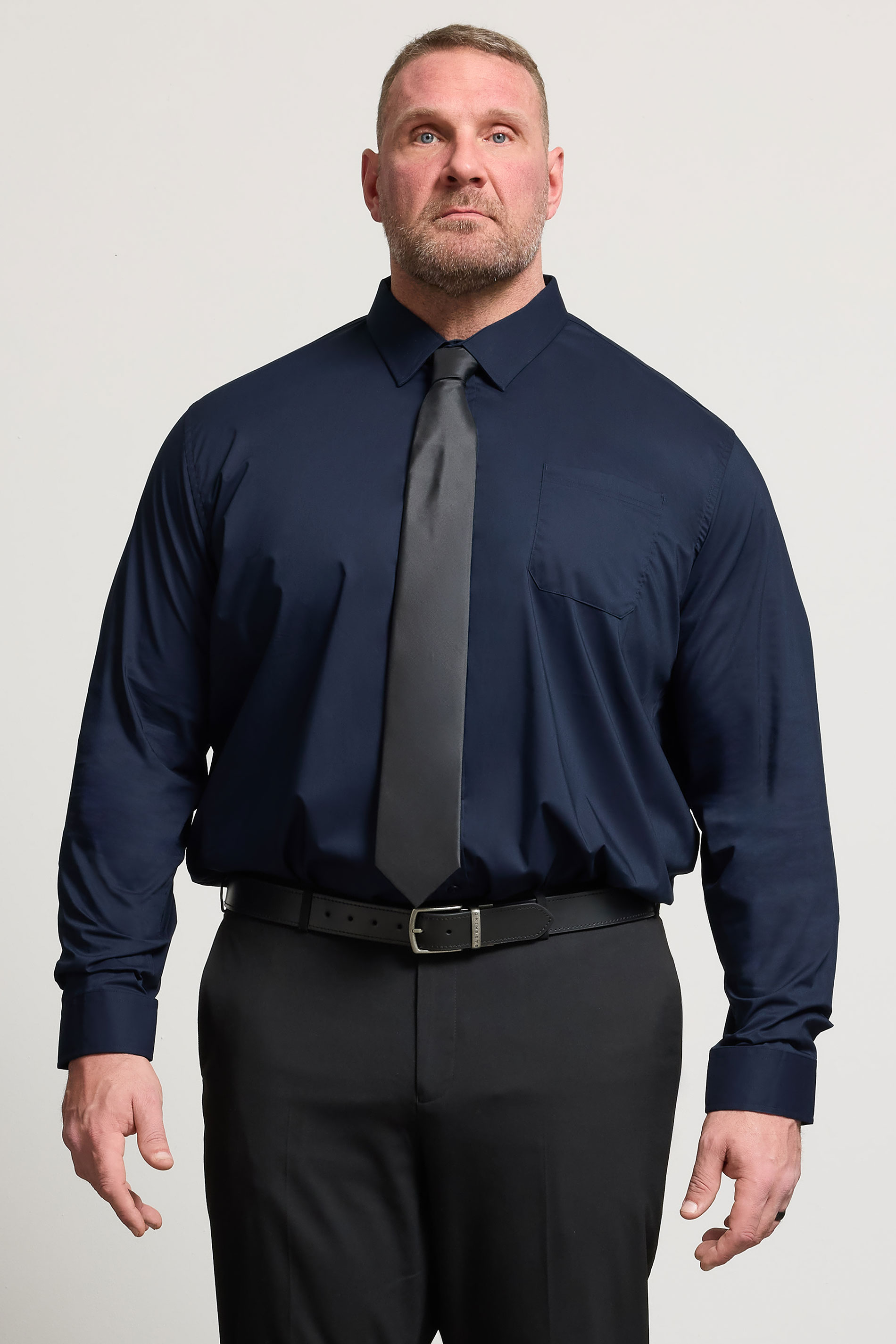 D555 Big & Tall Navy Blue Long Sleeve Non Iron Stretch Shirt | BadRhino 3