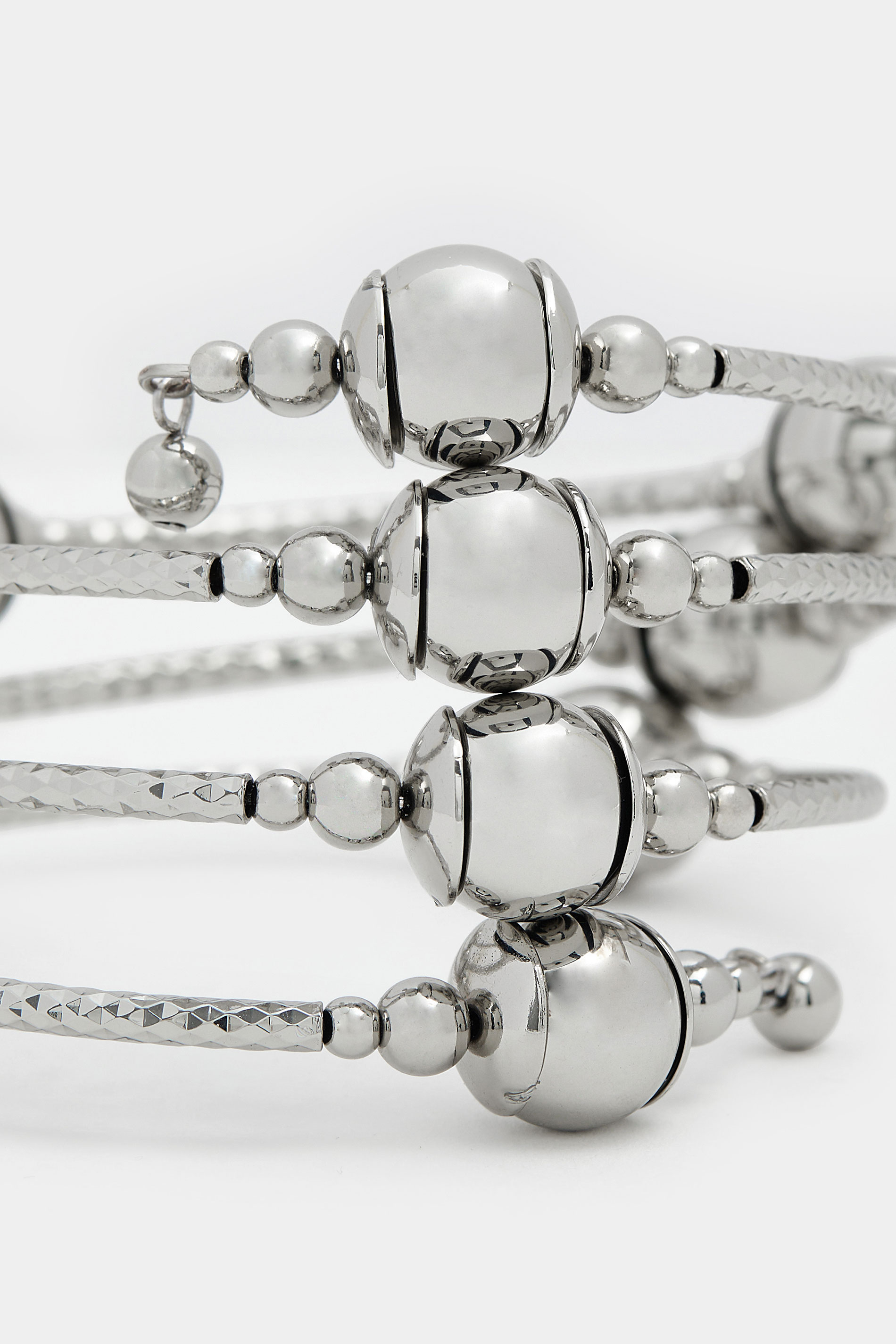 Silver Tone Bead Coil Stretch Bracelet | Yours Clothing 4